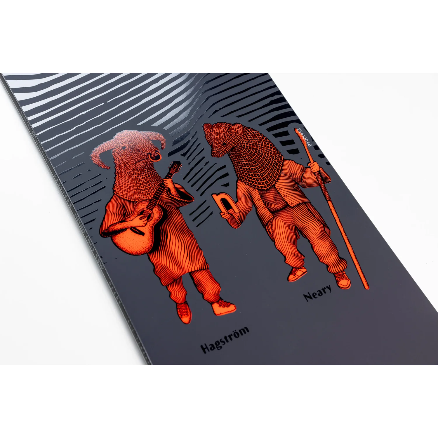 Snowboard, Grafikdruck, Figurenmotiv, Orange-Schwarz, Streifenmuster
