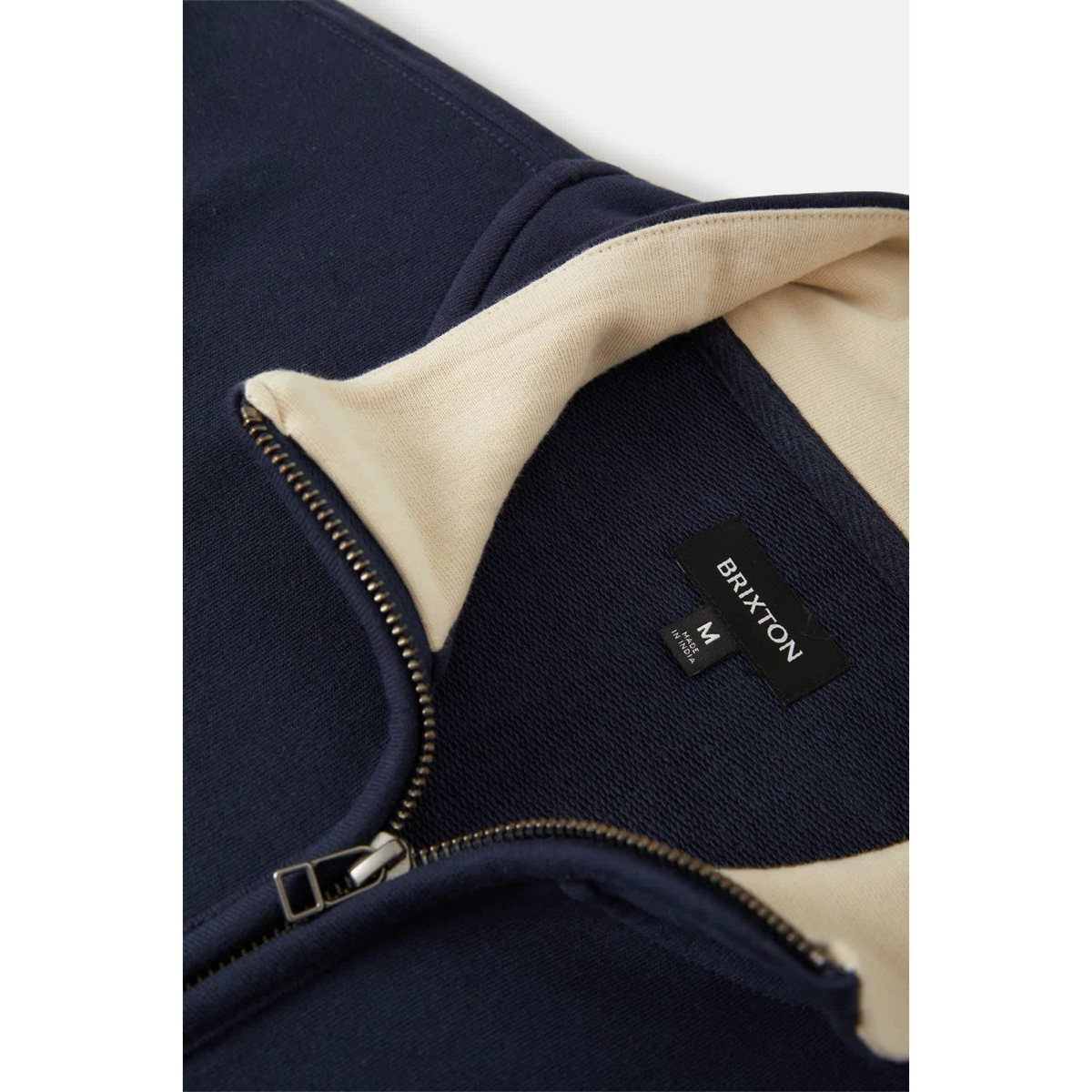 Danville Quarter Zip Fleece reversibles Jacke, marineblau, Reißverschluss, beige Futter, BRIXTON-Label, Navy jacket, Zip jacket, Hooded detail, Beige lining, BRIXTON label