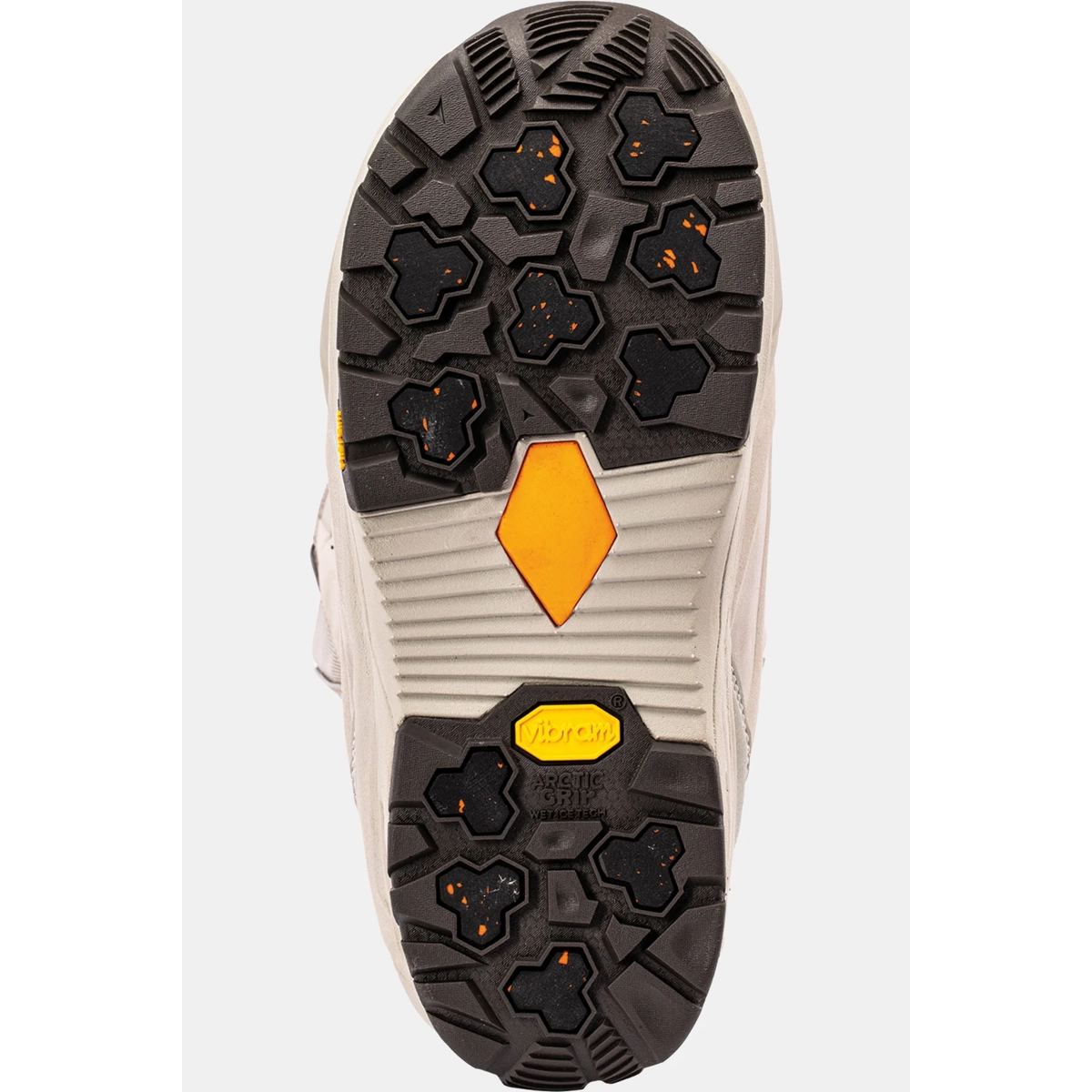 Semelle, caoutchouc, semelle en caoutchouc, touches de couleur orange, Vibram Arctic Grip, semelle, profil, talon adhésif, caoutchouc, touches de couleur orange