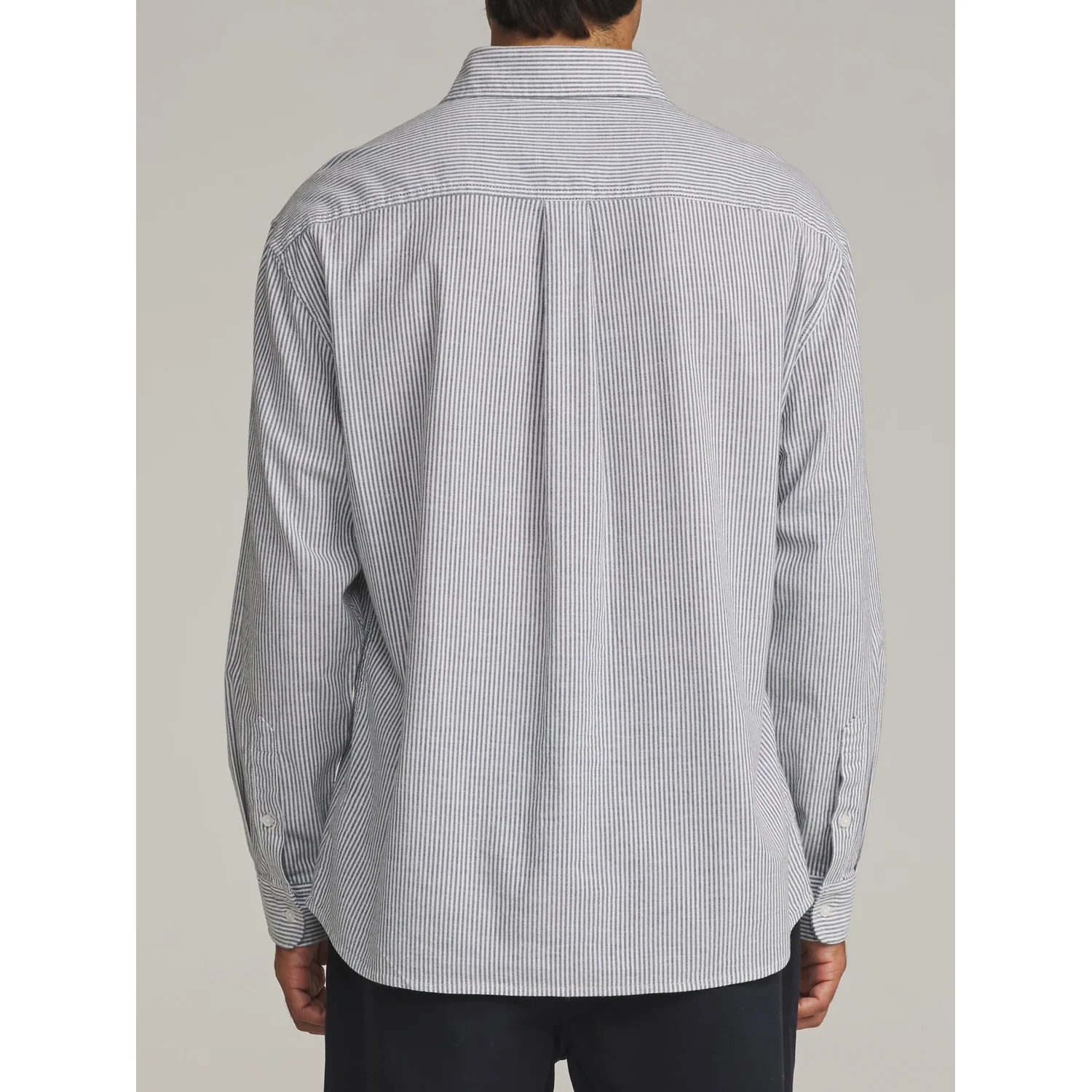 Ezra LS Shirt Herrenhemd, Langarmhemd, Nadelstreifen, Grau-weiß, Rückenfalte