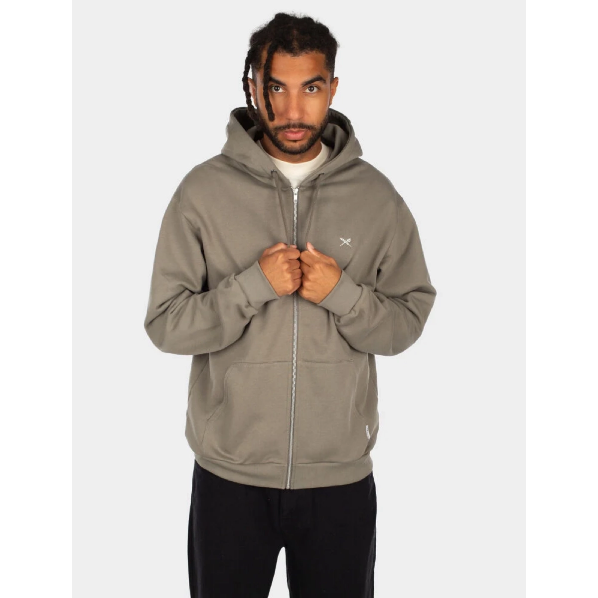 Mini Flag 2 Zip Hood Hoodie, Reißverschluss, Kapuzenjacke, Grau, Vordertaschen