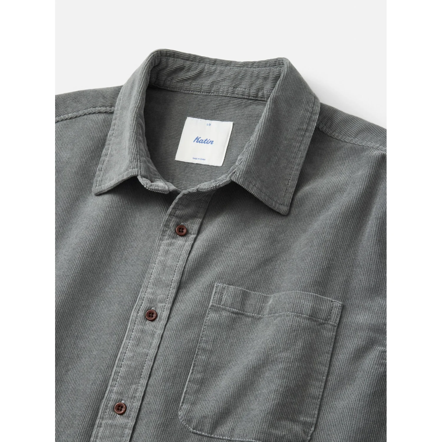 Granada Shirt Hemd, Cordstoff, Grau, Knopfleiste, Brusttasche