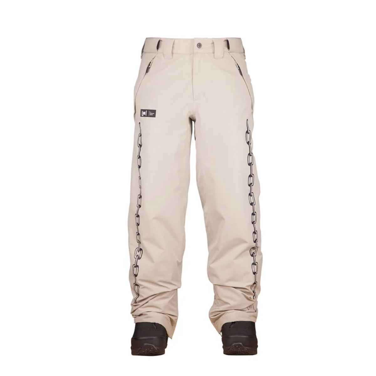 Hose, Beige, Skihose, Kunststoff, Kette, Schneehose, Snowboardhose, Beine, Kette Muster, Reißverschlusstaschen