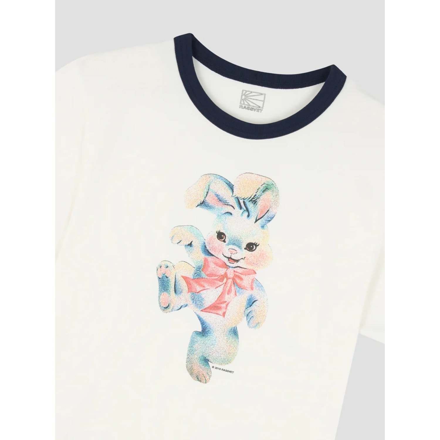 Bunny Ringer Tee Shirt Knit Teddy bear, Graphic tee, Cream shirt, pastel bear, short-sleeve, T-Shirt, Rundhalsausschnitt, Kleiner Hase, Pastellfarben, Strampler-Print