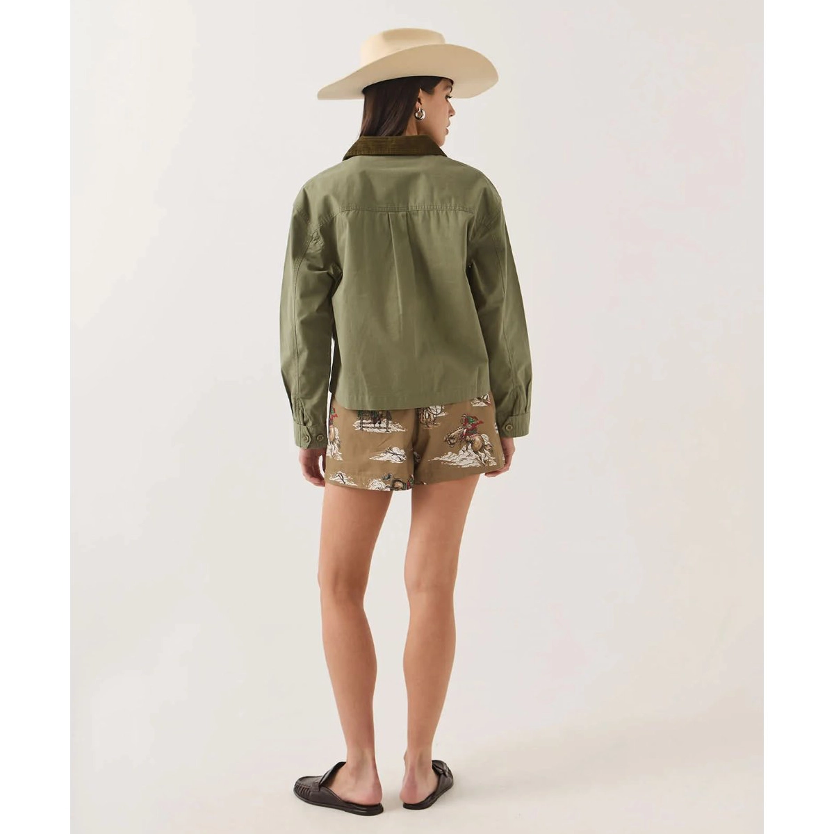Utopia Overshirt Khaki jacket, Olivgrün, Langarm, Kragen, Shorts mit Muster