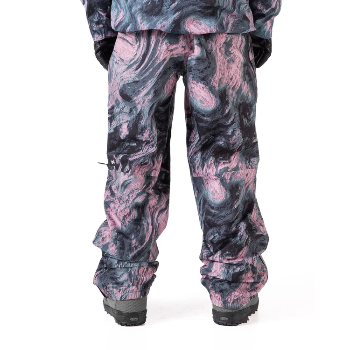 Pantalon, pantalon de jogging, imprimé, motif, pantalon de pluie, pantalon, pantalon de plein air, motif : marbré, couleurs : rose, noir, taille élastiquée/patte de boutonnage