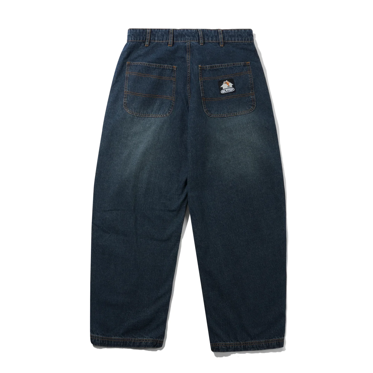 Work Pants Jean, bleu foncé, denim, coupe large, poches arrière