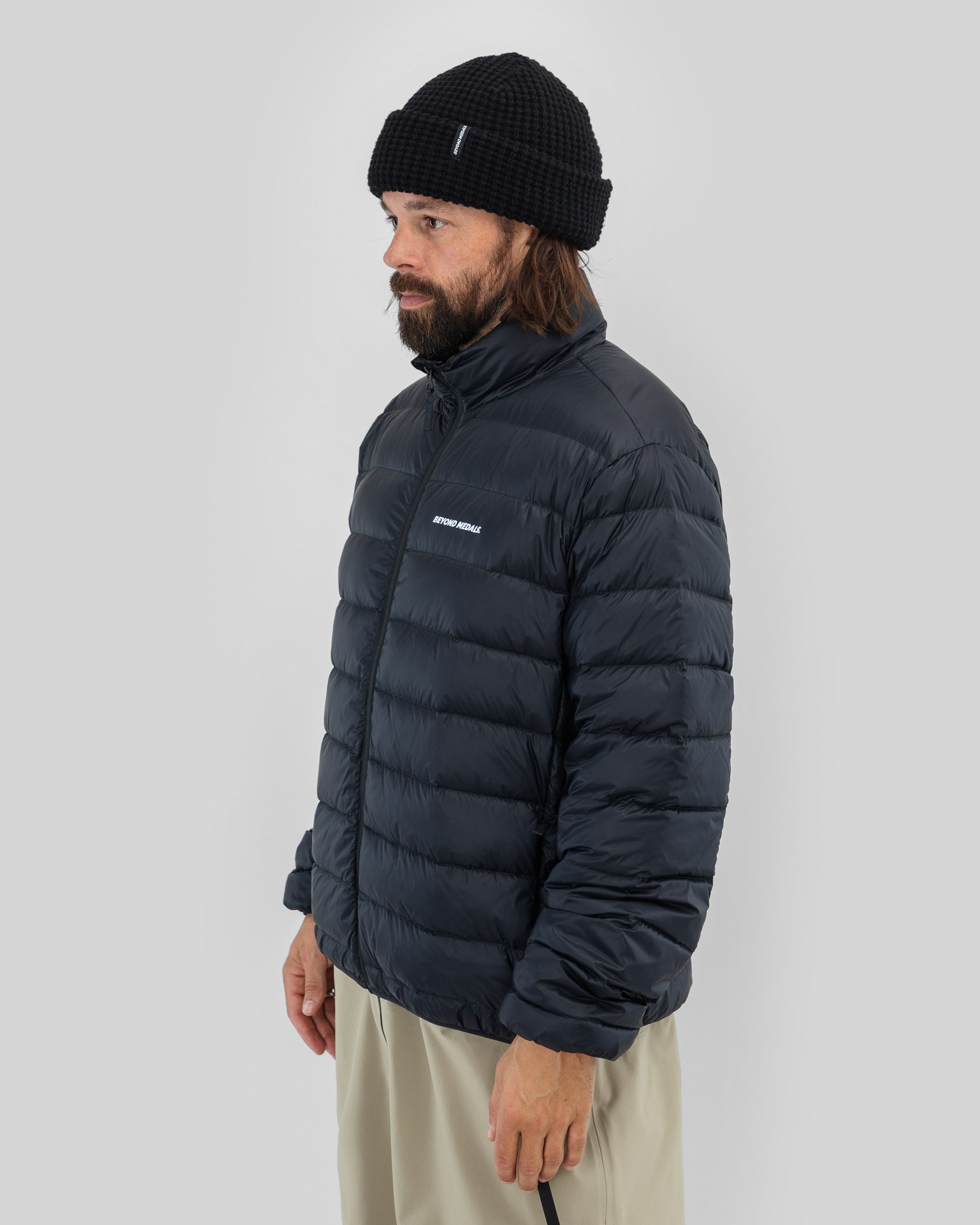 Packable Down Jacket Mantel, Jacke, Mütze, Hut, Person