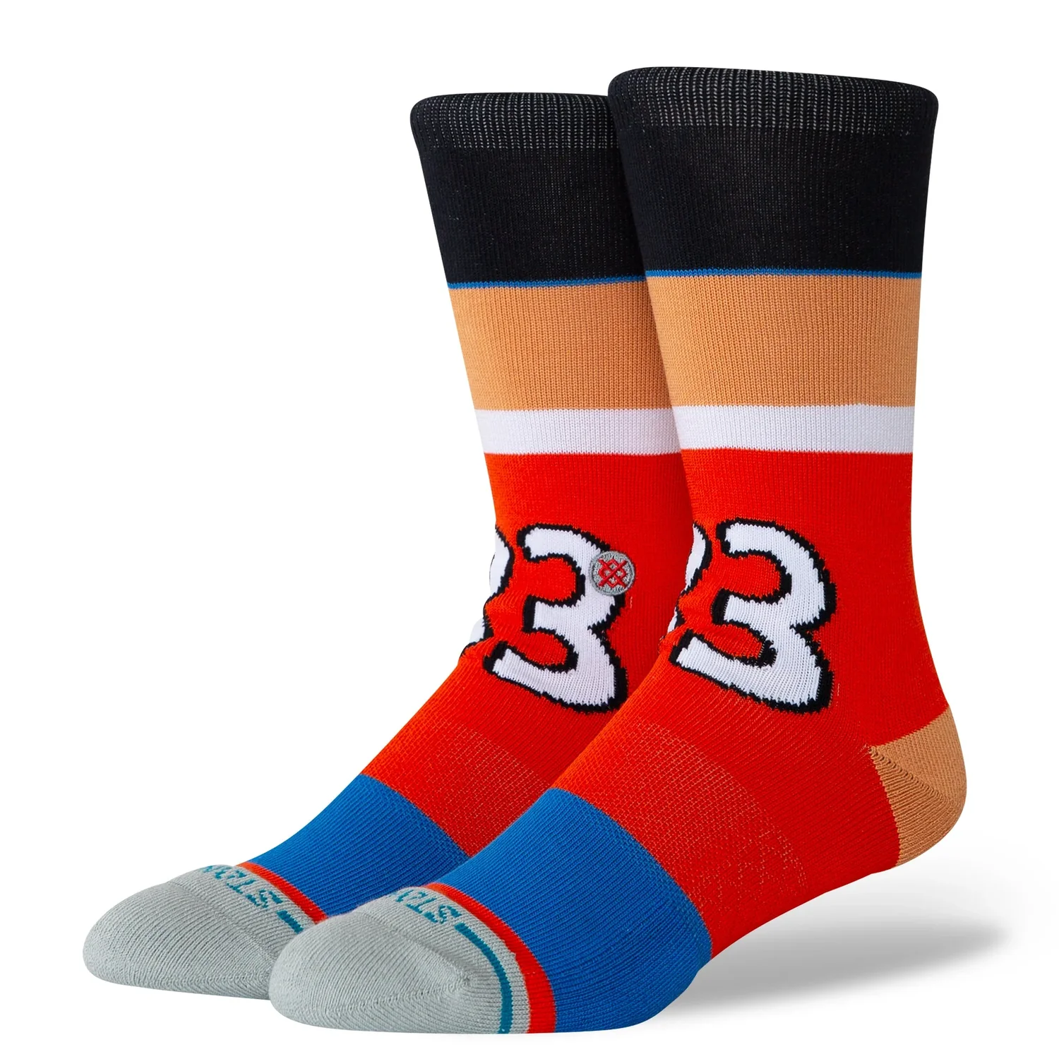 Gerald Crew Chaussettes de sport, chaussettes mi-mollet, rayées, rouge et noir, motif avec numéros