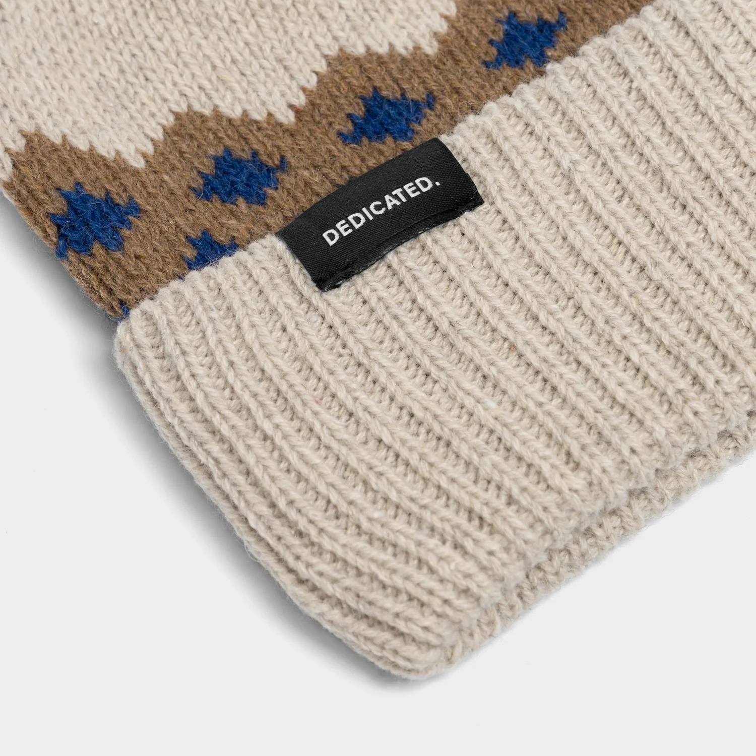 Beanie Hemavan Wool Strickmütze, Cremeweiß, Umschlagrand, Rautenmuster, Strickware