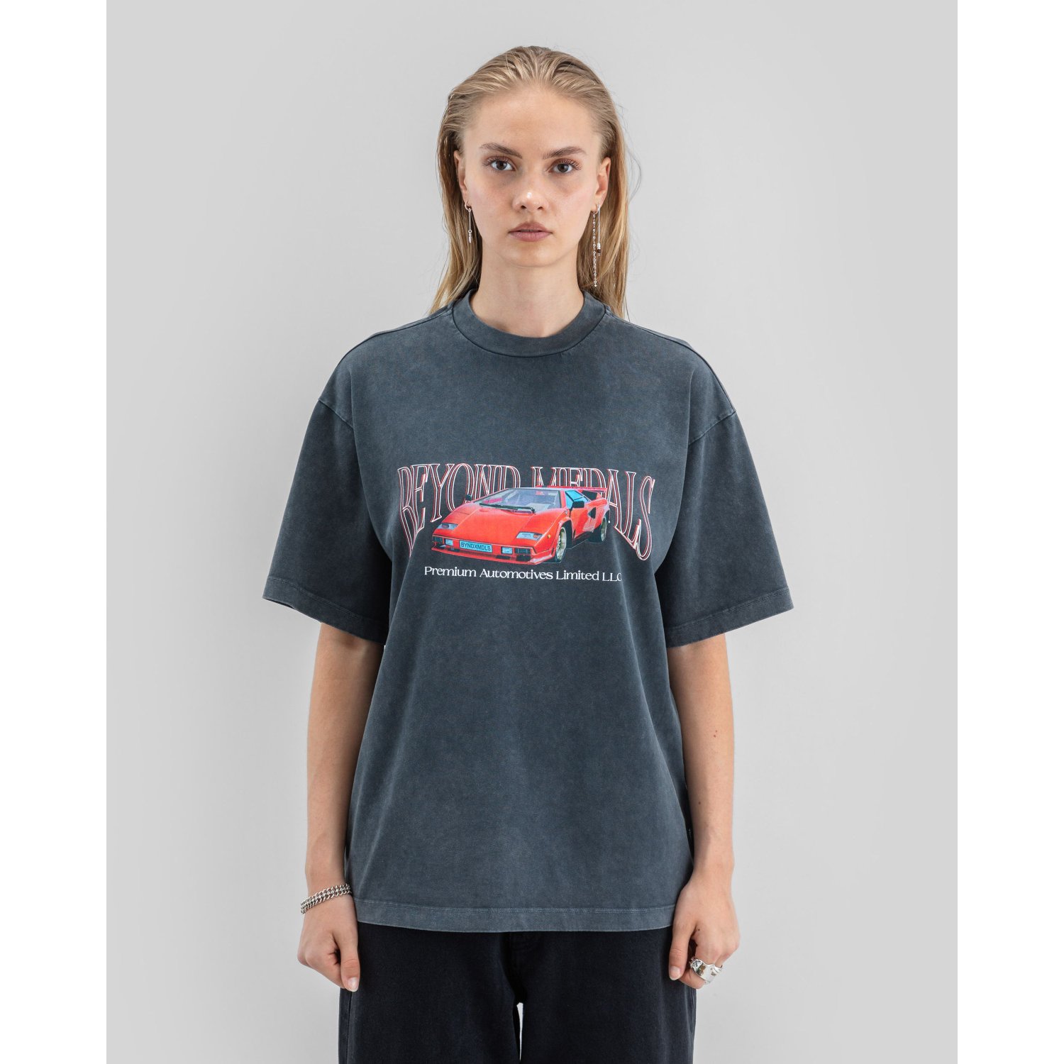 Premium Tee T-Shirt, Oversized, Graphic, Cotton, Blue