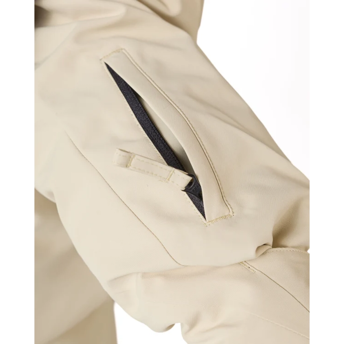 Ouverture au col, fermeture éclair aux manches, veste, beige, bord de poche, veste, poche, fermeture éclair, beige, tissu