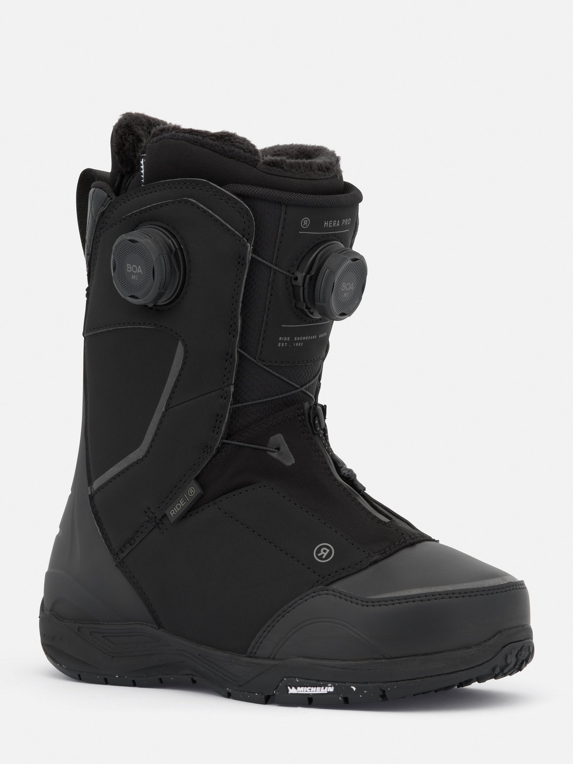 Hera Pro Chaussure de snowboard, noire, coupe mi-haute, molette BOA, semelle profilée