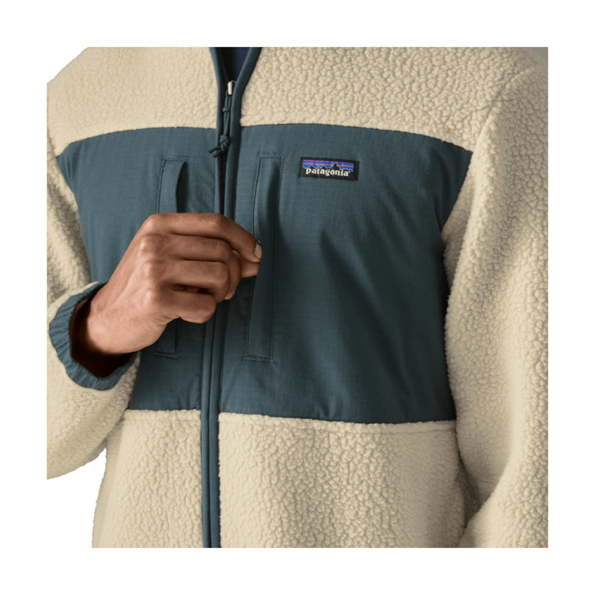 M'S Retro Pile Patch Jkt Veste polaire, polaire sherpa, demi-fermeture éclair, poches zippées, logo « Patagonia »