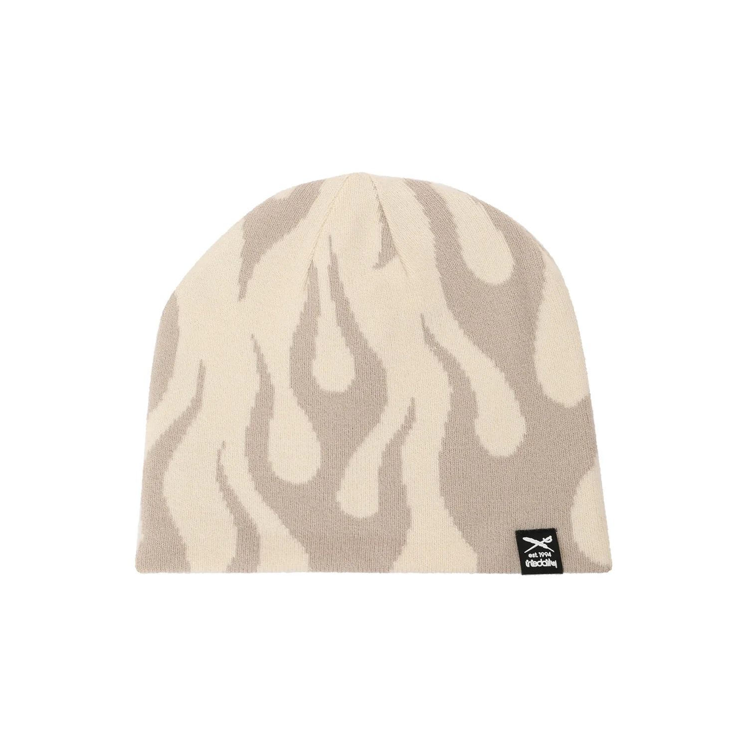 Bonnet en tricot, motif flammes, beige, taupe, bonnet sans revers