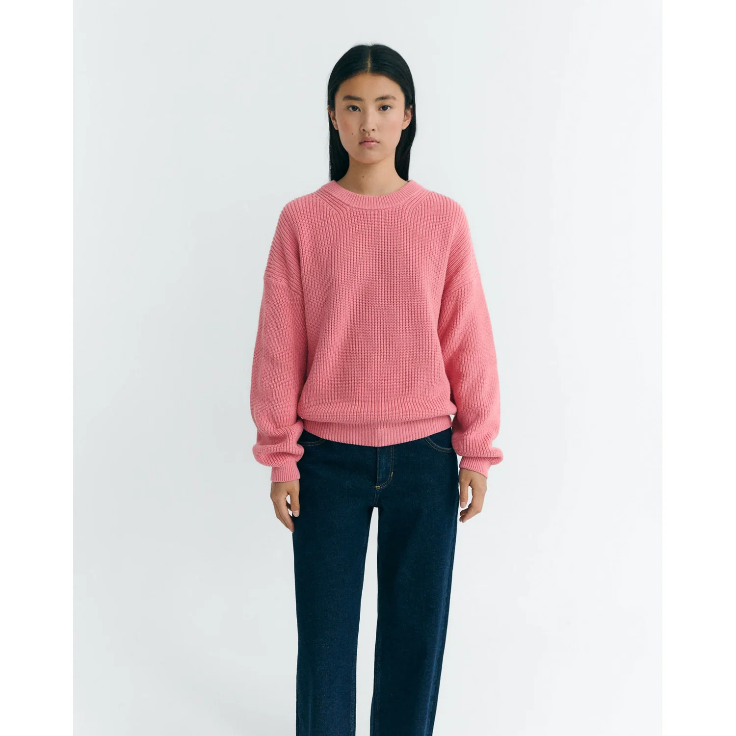 Carmen Knitted Sweater Strickpullover, Rosa, Rundhalsausschnitt, Rippstrick, Überschnittene Schultern