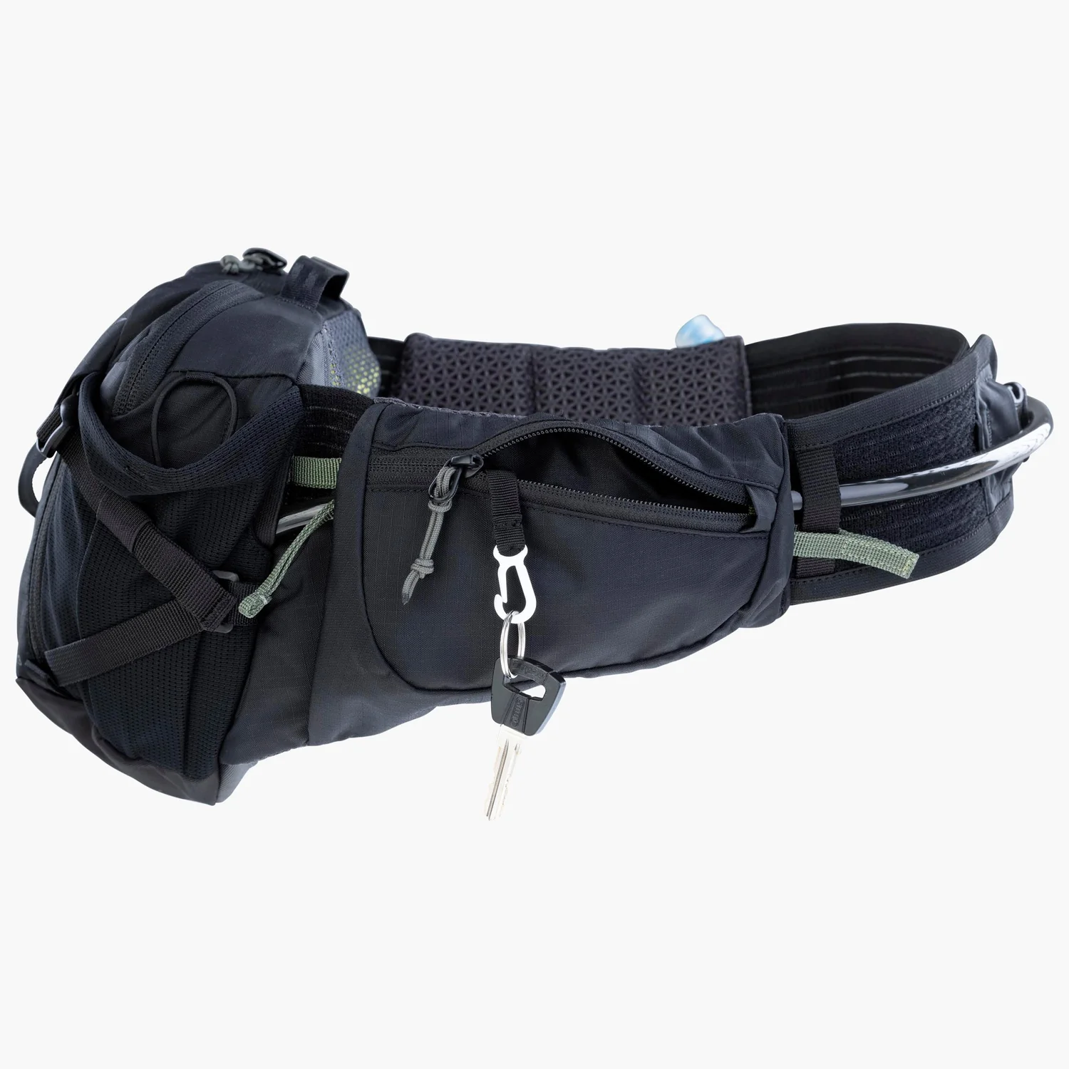 Sac banane, noir, compartiment zippé, porte-clés, rembourrage en filet