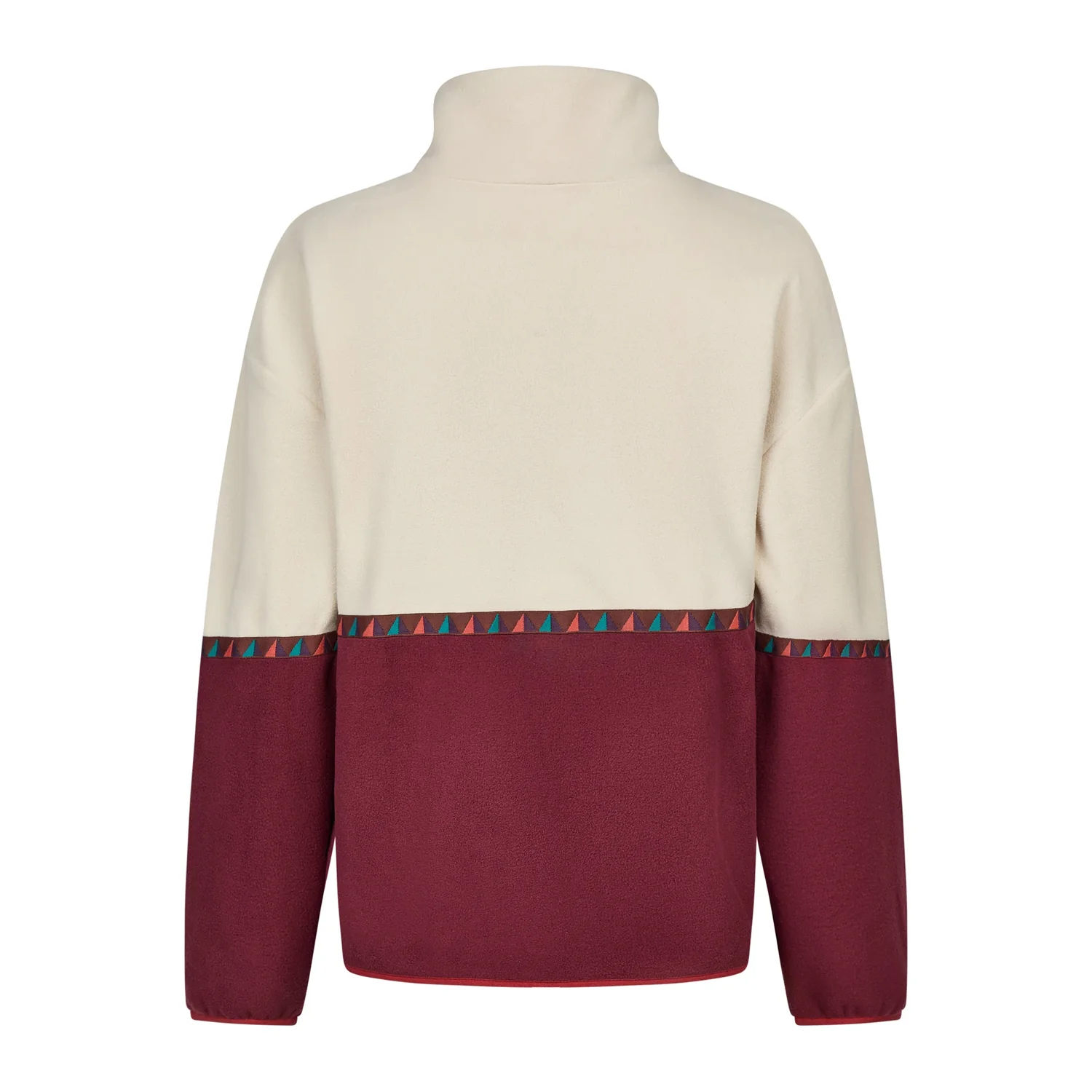 Pullover, Stehkragen, Cremeweiß und Bordeaux, Farbblockdesign, Dreiecksmuster