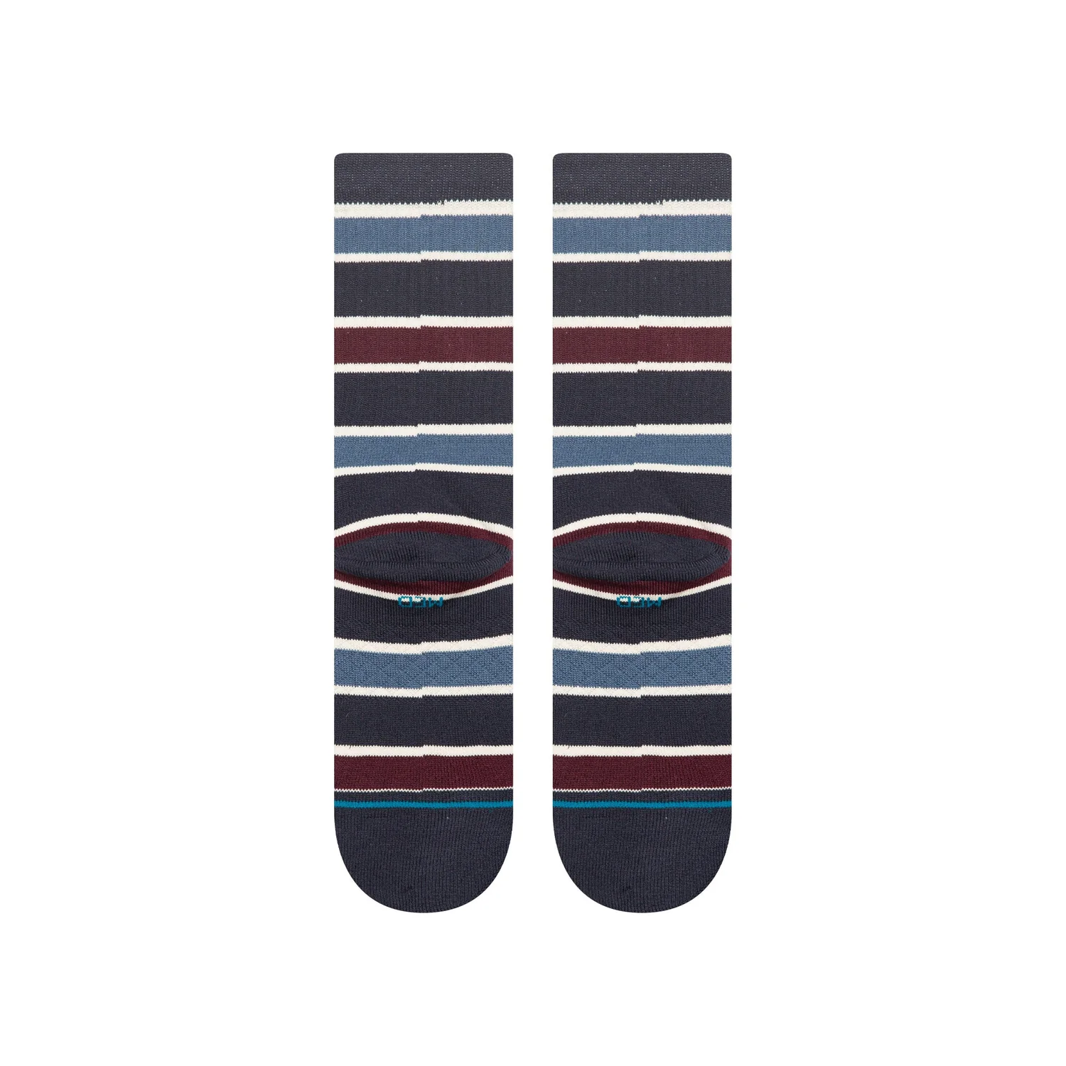 Devon Crew Chaussettes, rayées, bleu foncé, bordeaux, en tricot côtelé