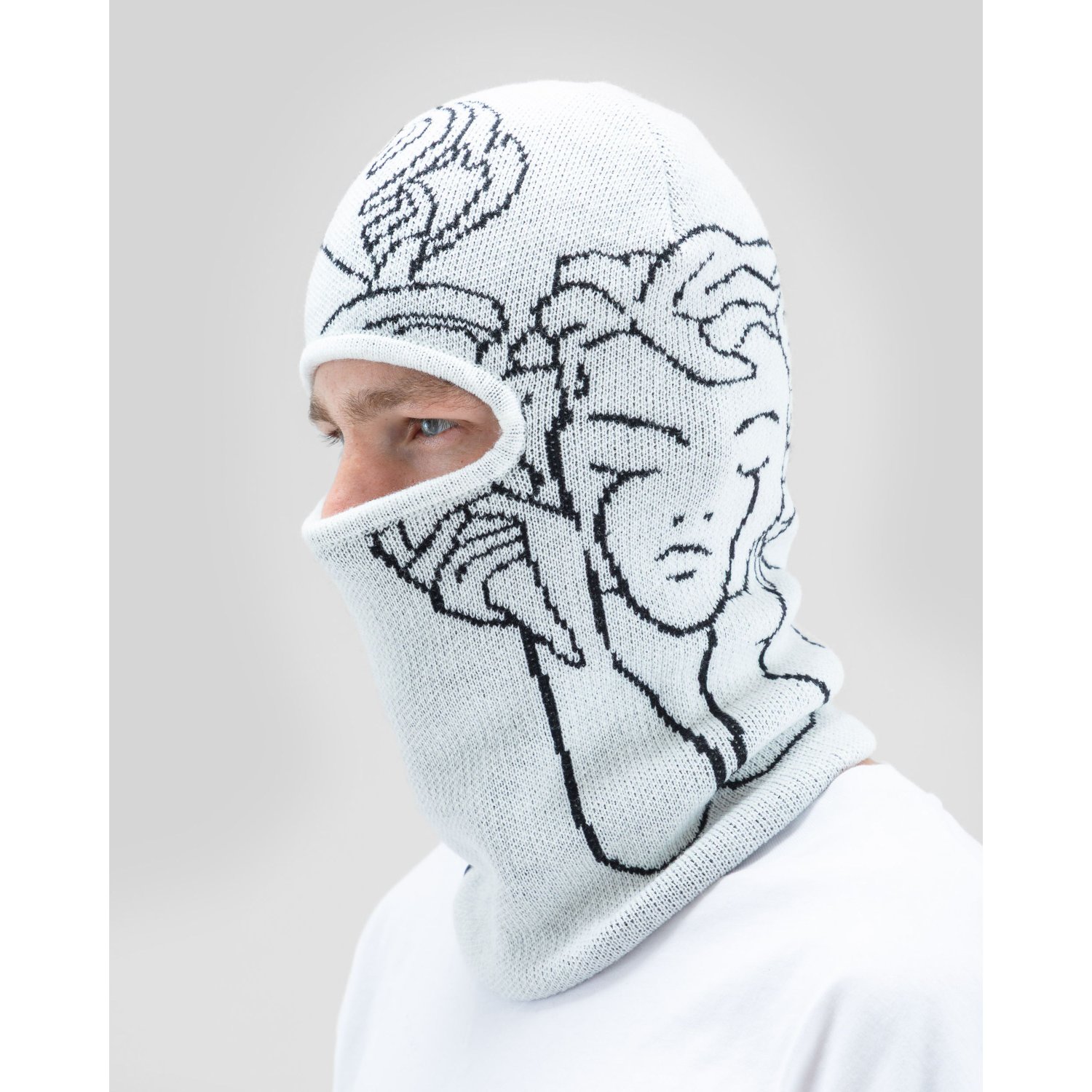 Balaclava, Knit mask, Schwarz-Weiß Muster, Gesichtsschutz, Mütze