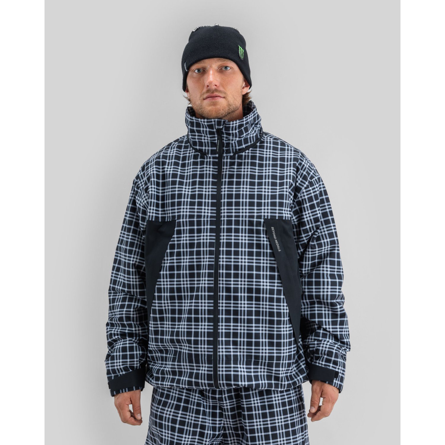 Jacke, Karomuster, Windbreaker, Kapuze hochkragen, Dunkelblau