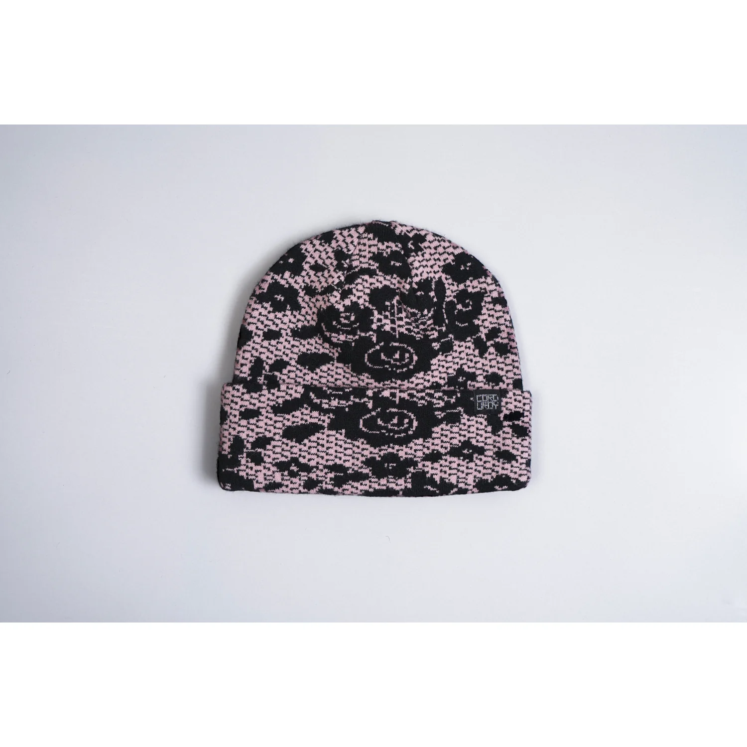 Strickmütze, Umschlagmütze, Rosa-schwarz, Jacquardmuster, Acryl