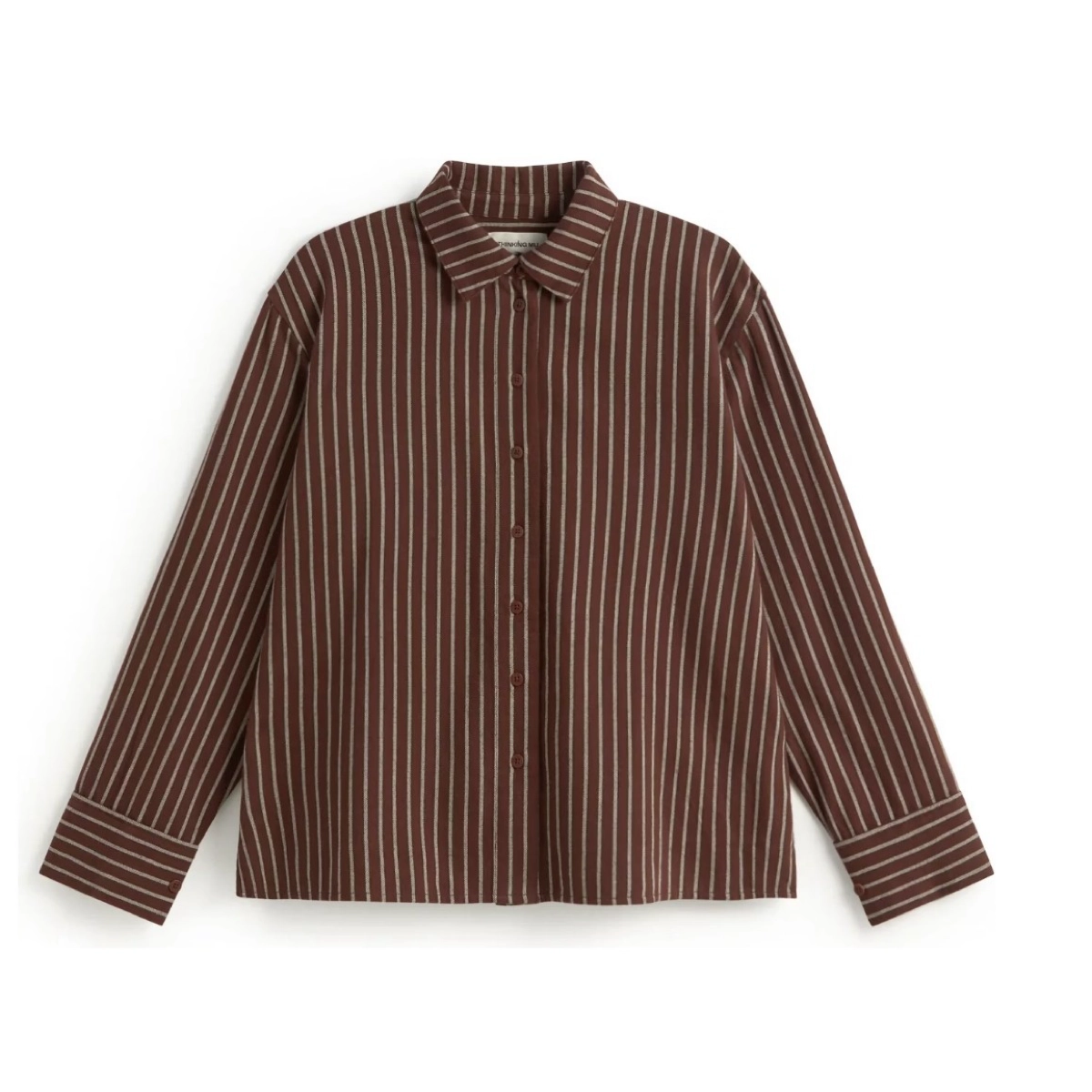 Chemise, rayée, manches longues, bordeaux, patte de boutonnage