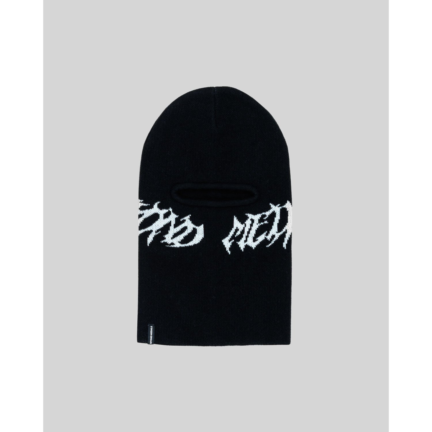 Jacquard Knit Balaclava Mütze, Schwarz, Strick, Kopfbedeckung, Logo-Print