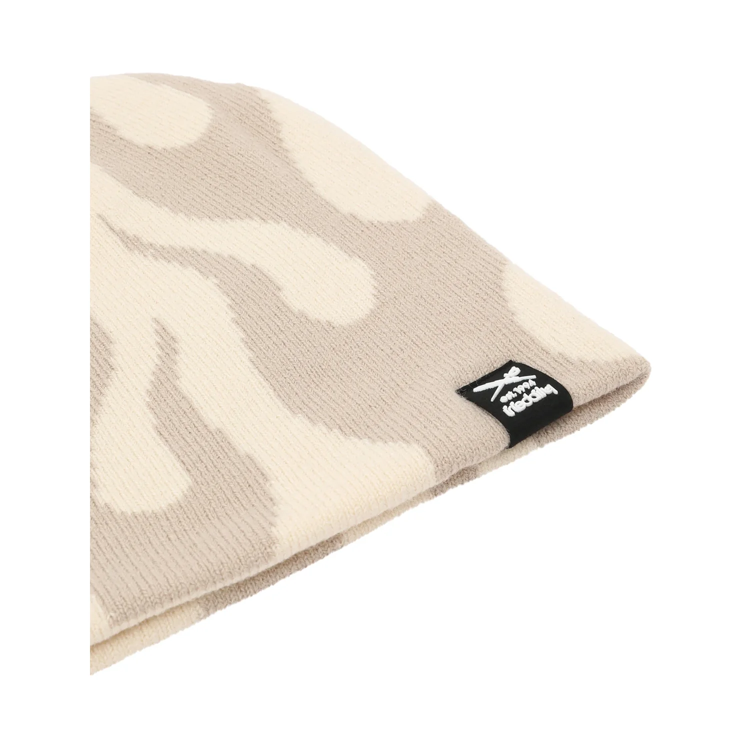 Bonnet en tricot, beige, motif crème, tricot côtelé, bord-côte