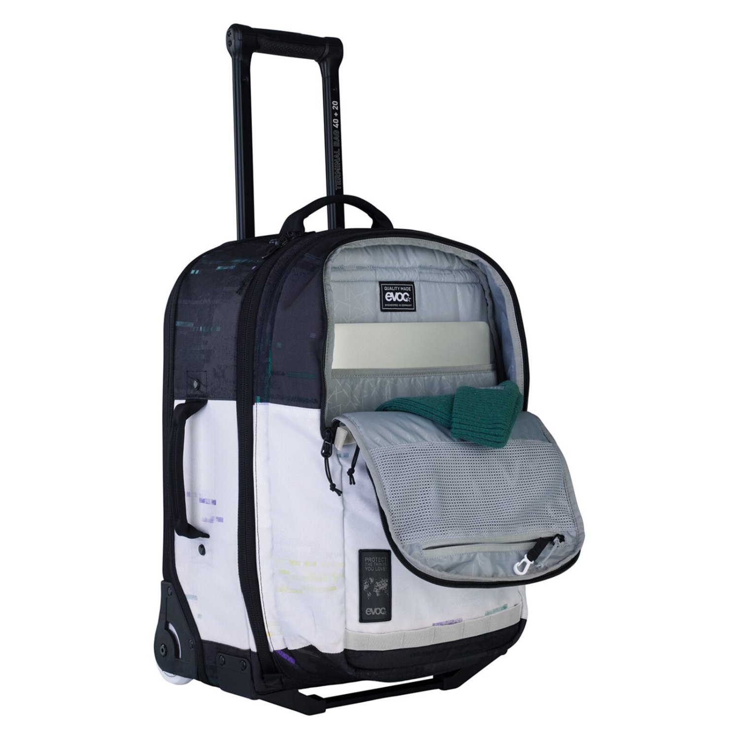 Terminal Bag 40+20 Reisetasche, Trolley, Rucksack-Roll, Schwarz-Weiß Muster, Laptopfach
