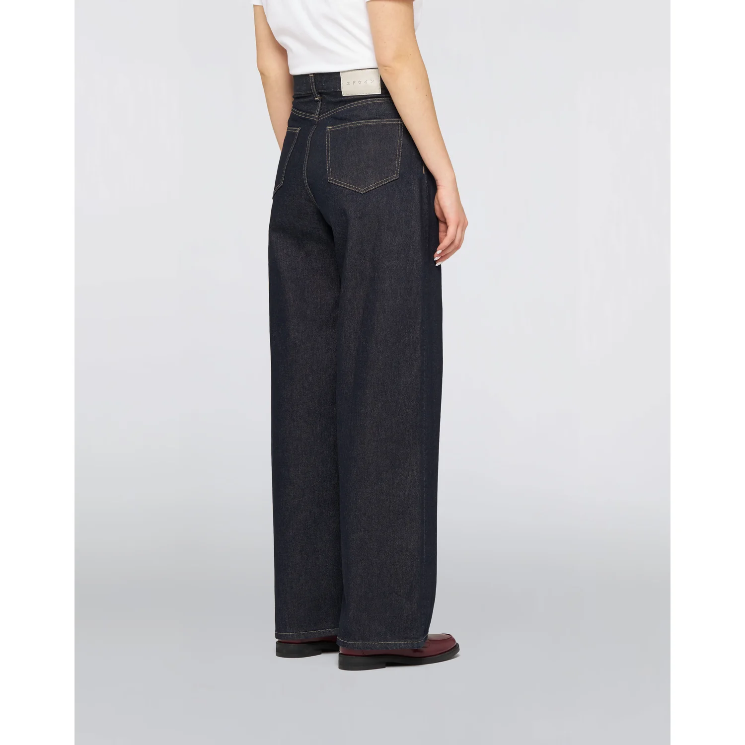 Jeans, Dunkelblau, Weites Bein, Hoher Bund, Denim