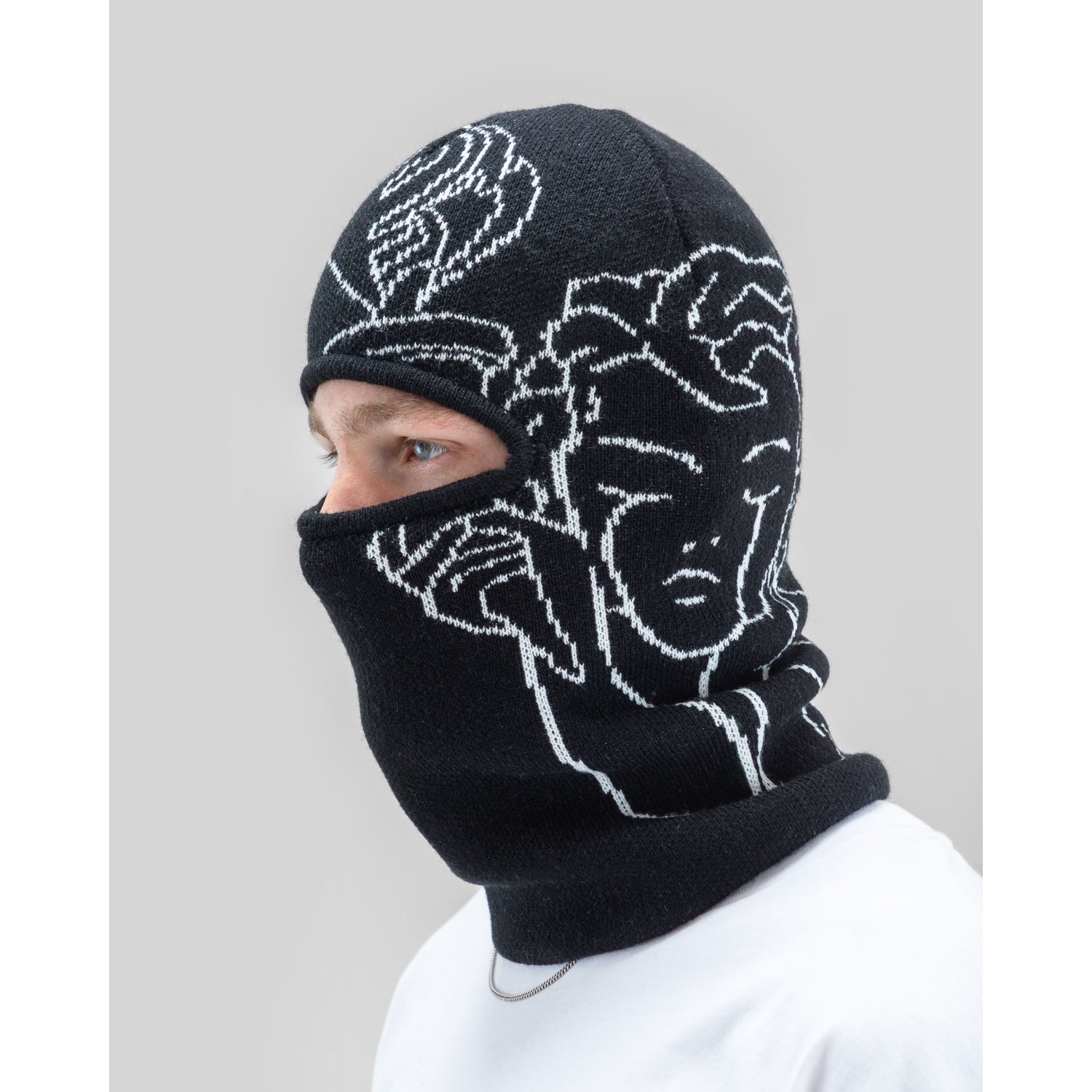 Jacquard Knit Balaclava Angel Balaclava, Beanie, Knit, Schwarz, gemustert