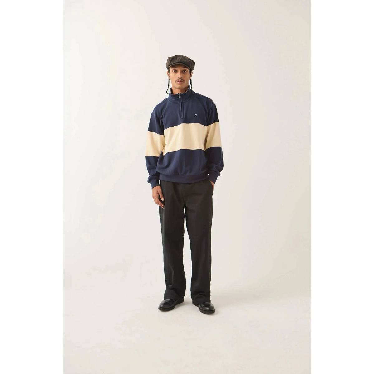 Danville Quarter Zip Fleece Pullover, Farbblock, Halb-Reißverschluss, Navy-Beige, Langarm, Sweatshirt, Color block, Navy beige, Half-zip, Longsleeve