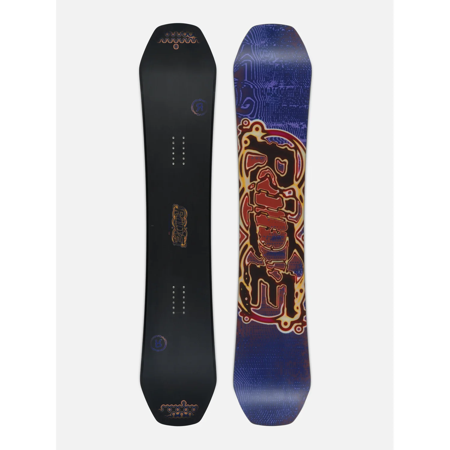 Snowboard, Schwarze Unterseite, Blaue Oberseite, Grafikmuster, Doppelspitze