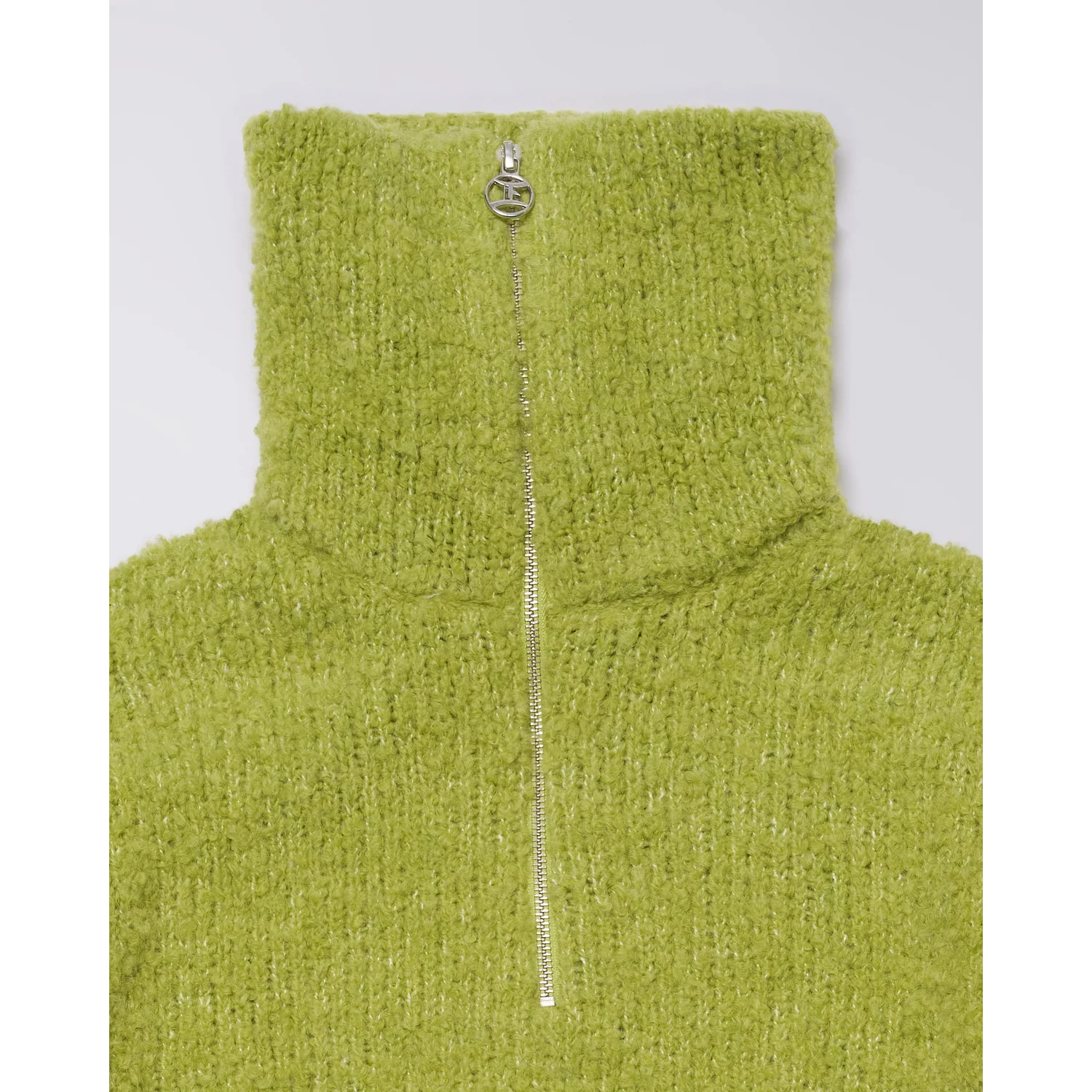 Strickpullover, Limettengrün, Stehkragen, Reißverschluss, Grobstrick
