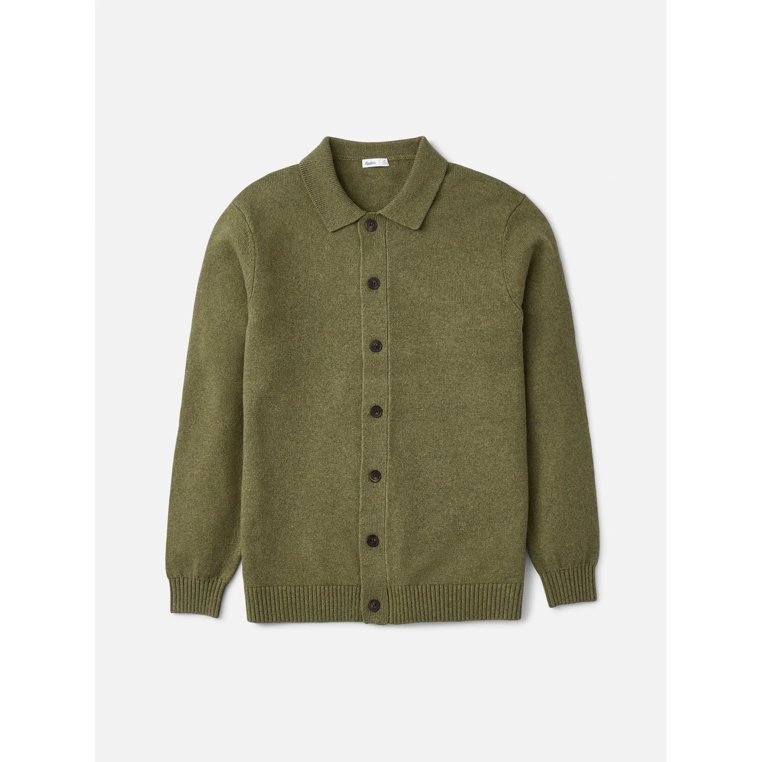 Strickjacke, Olivgrün, Strick, Knopfleiste, Polokragen