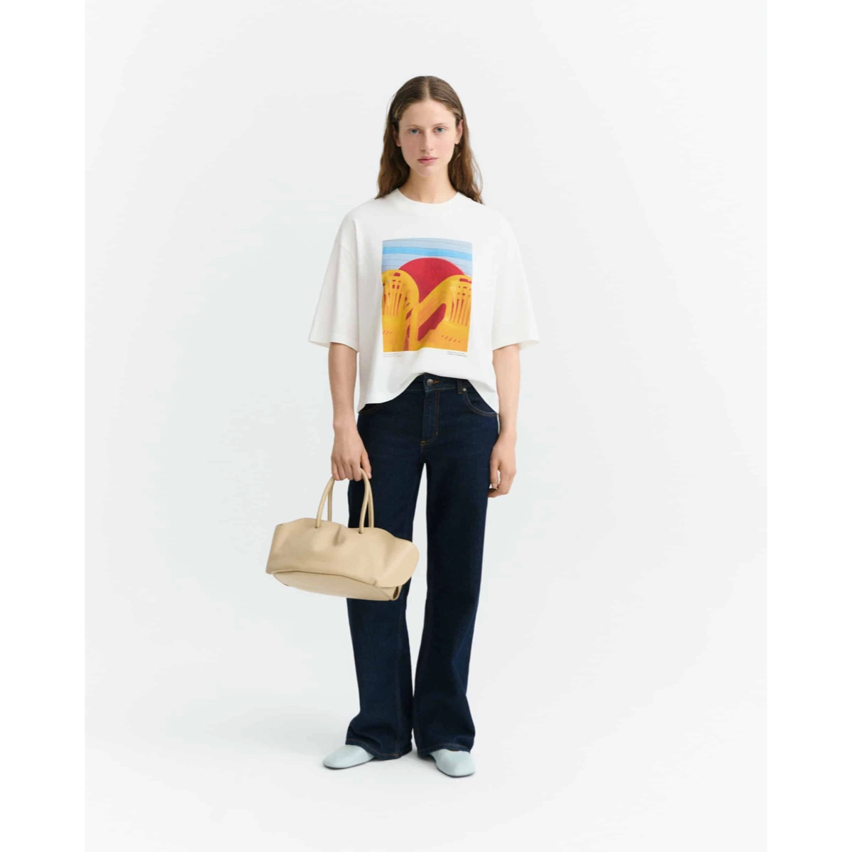 t-shirt, Graphic-tee, kurze Ärmel, weiße, Jeans, T‑Shirt, Grafikdruck, Oversized, Weiß, Jeans