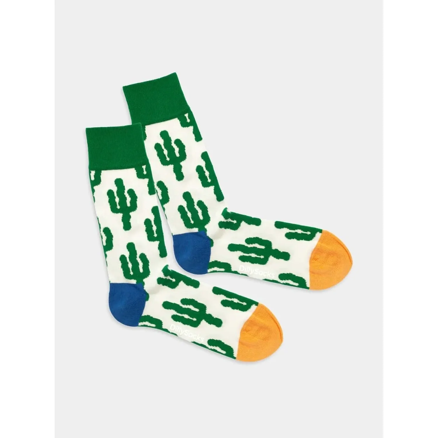Desert Plants Chaussettes, motif cactus, vert et blanc, talon coloré, pointe colorée