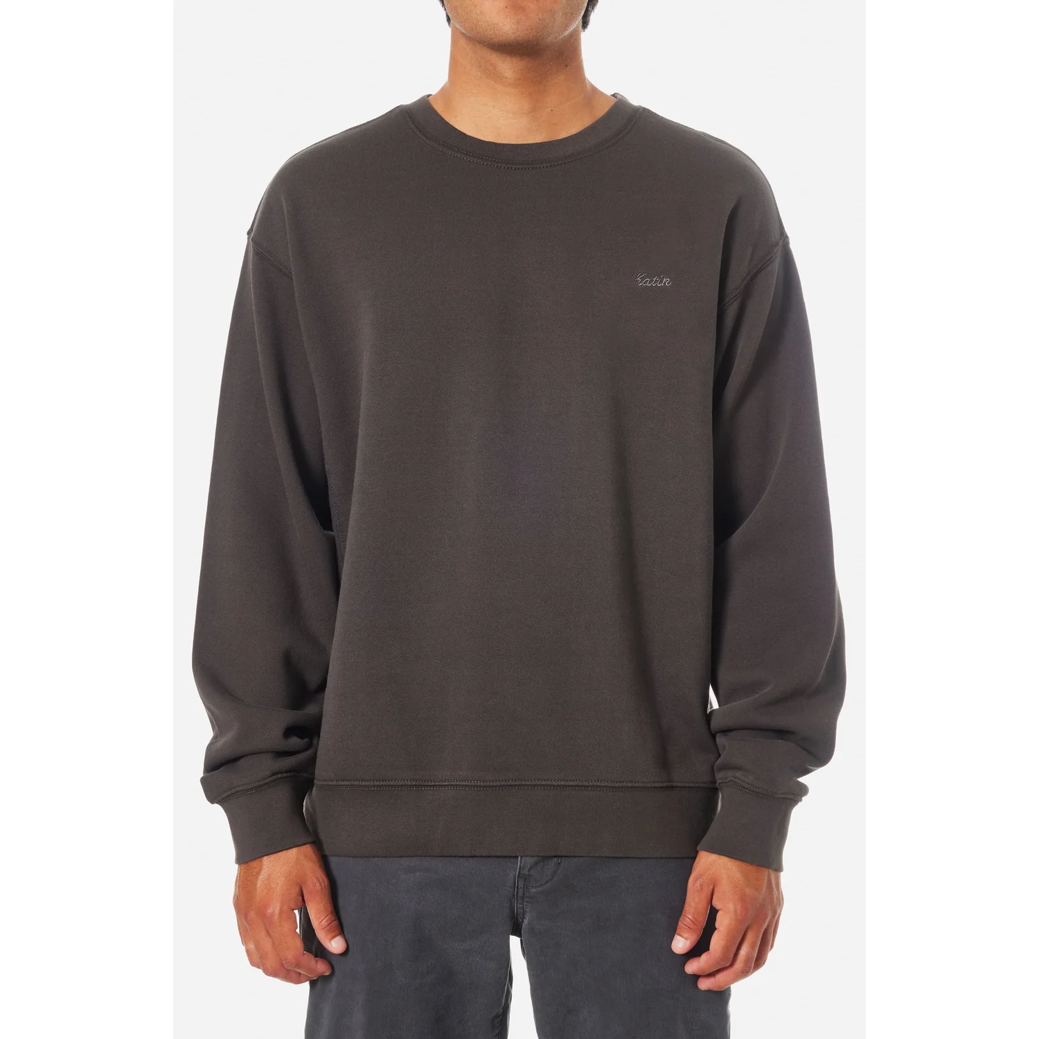 Herren-Sweatshirt, Rundhalsausschnitt, Langarm, Anthrazit, Bruststickerei