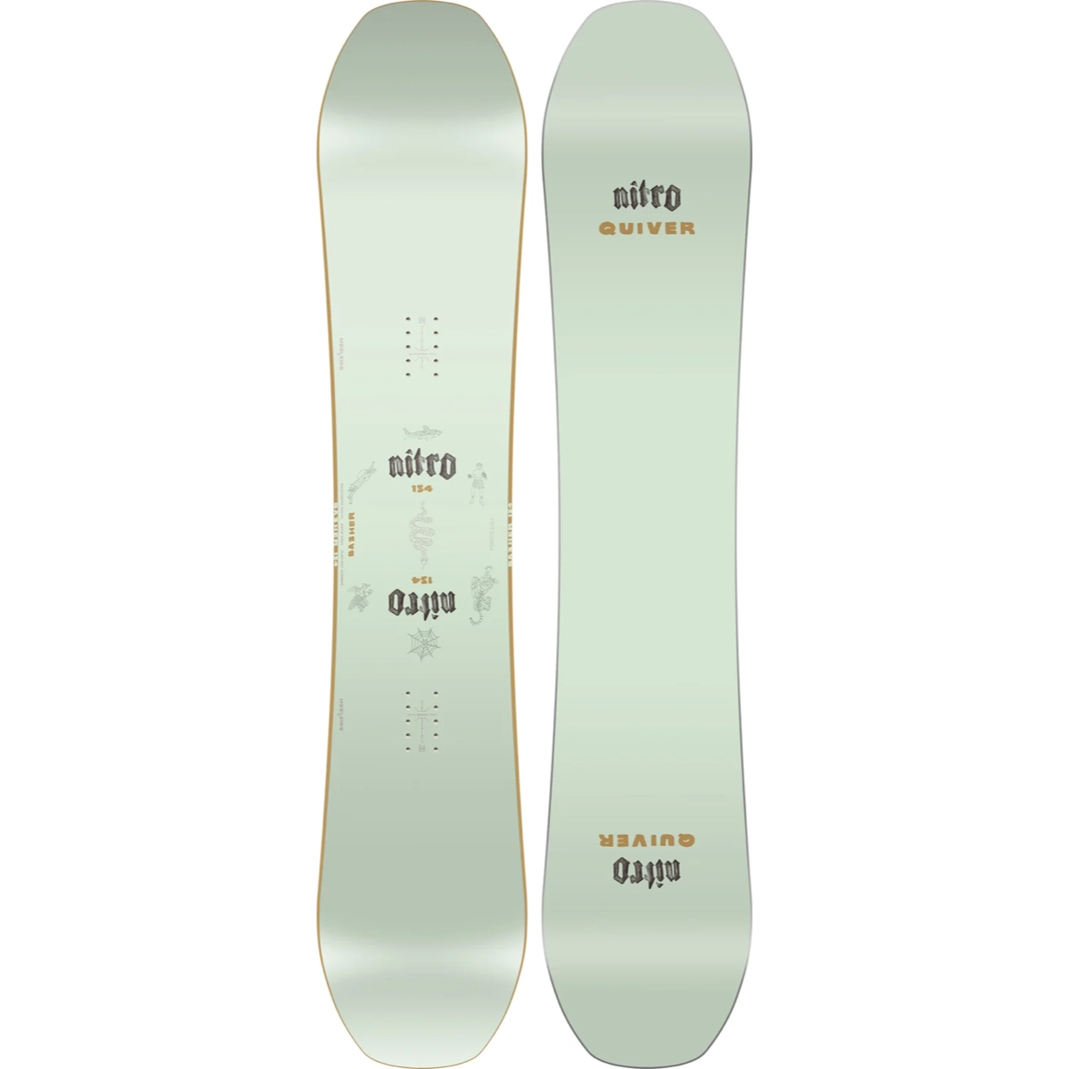 Snowboard, twintip, vert clair, motif graphique, carre rock, snowboard, twintip, dégradé Primordial, dégradé vert, carre en bois