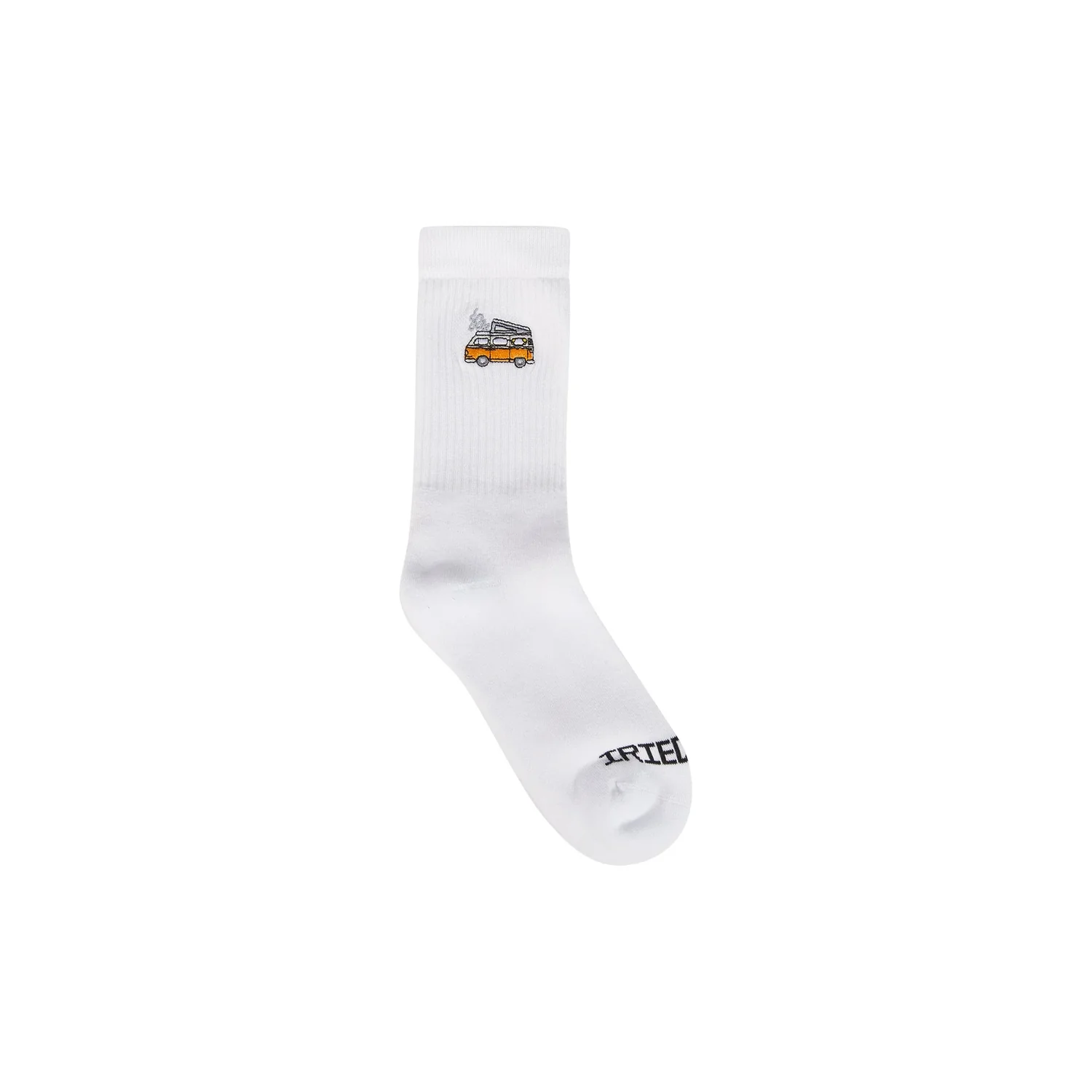 weiße Socke, Rippstrick, Wadenhöhe, Wohnmobilmotiv