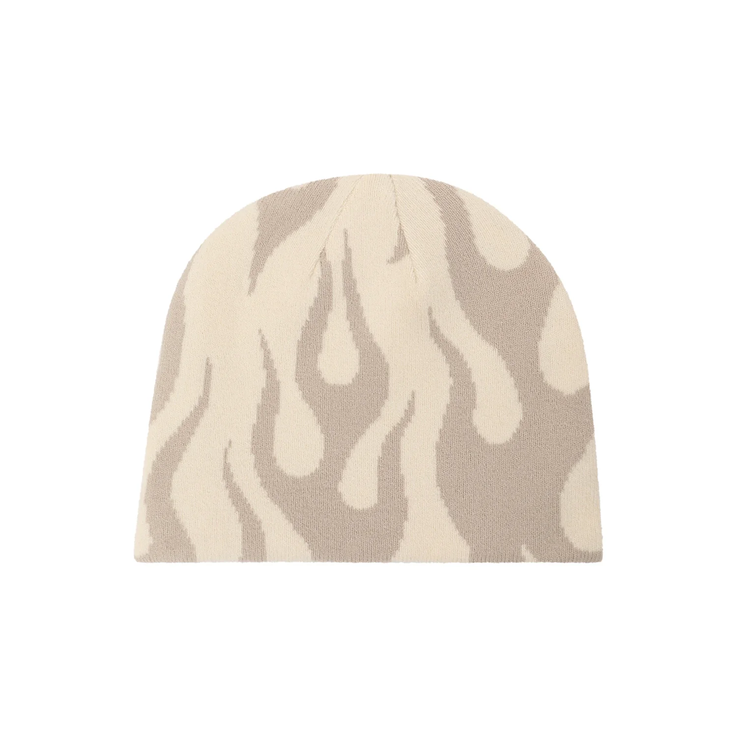 Switchup Beanie Bonnet en tricot, beige, motif flammes, tissu tricoté