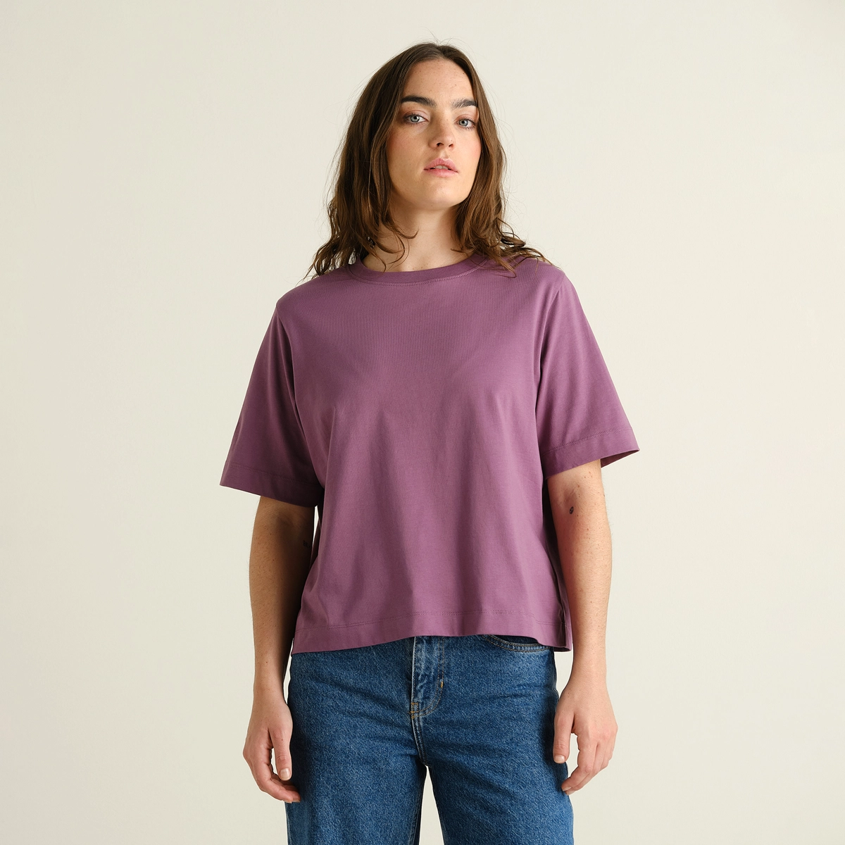 T-Shirt, Kurzarm, Lavendel, Uni-Farbe, Oversized, T-Shirt, Kurzarm, Rundhals, Lila, Unifarben