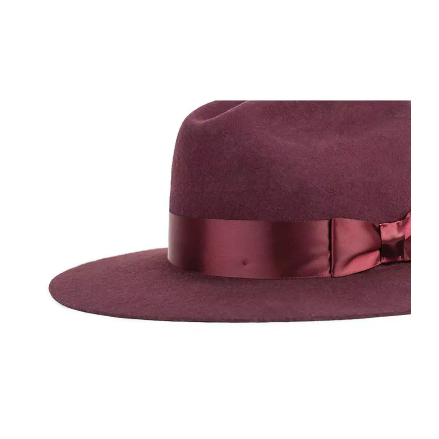 Tara Hat Chapeau en feutre, rouge bordeaux, ruban de satin, nœud, large bord