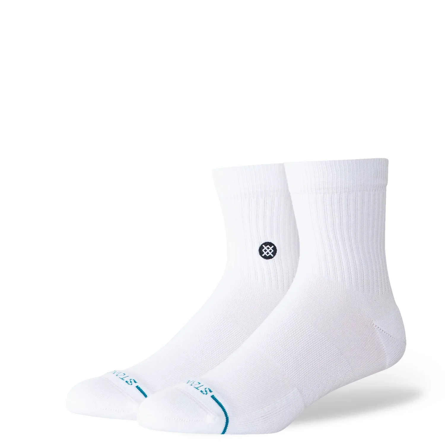 Chaussettes de sport, blanches, en tricot côtelé, longueur cheville, pointe renforcée