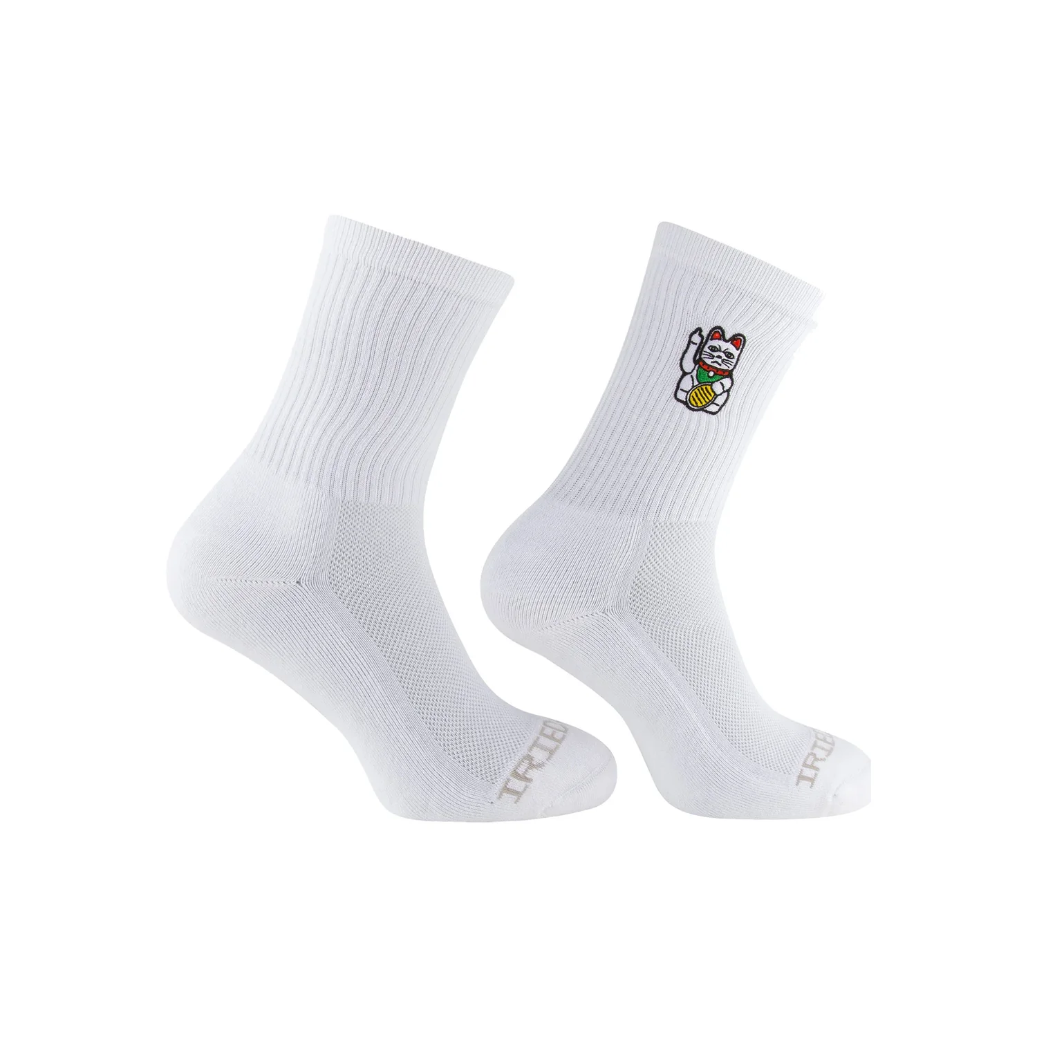 Socken, weiß, Rippstrick, Knöchellang, Katzenmotiv