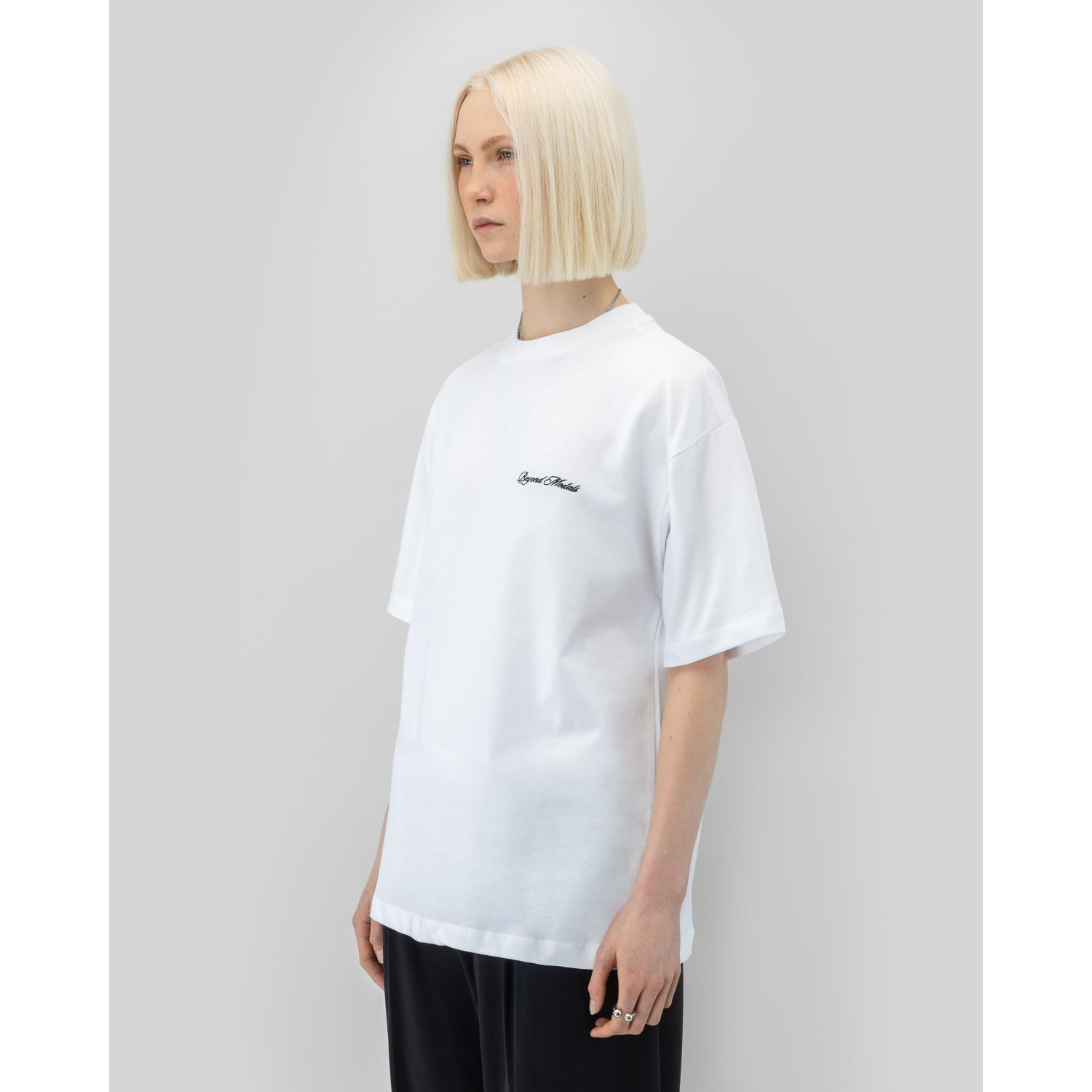 Script Tee T-shirt à manches courtes, blanc, logo brodé, homme
