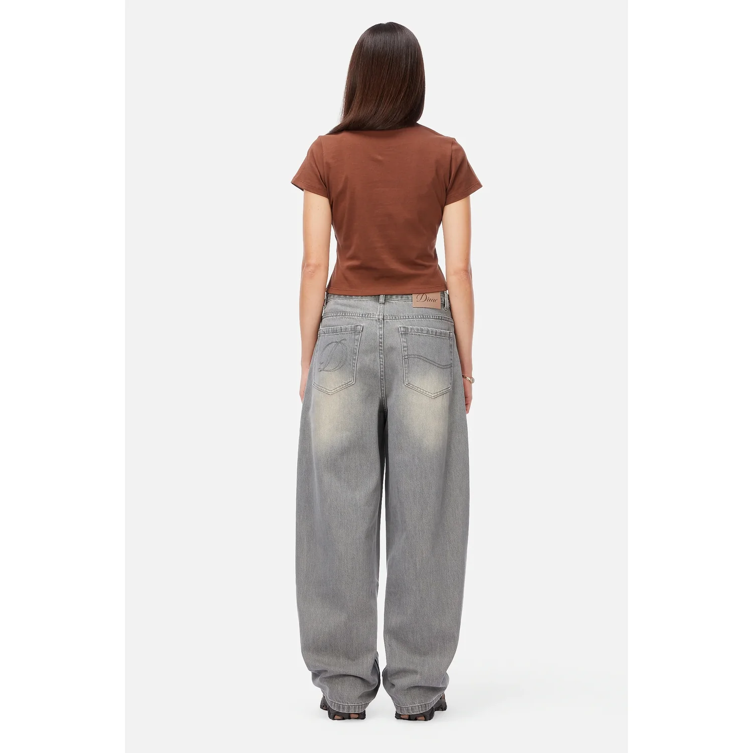 Damenjeans, weite Passform, Grauwaschung, Denim, hoher Bund