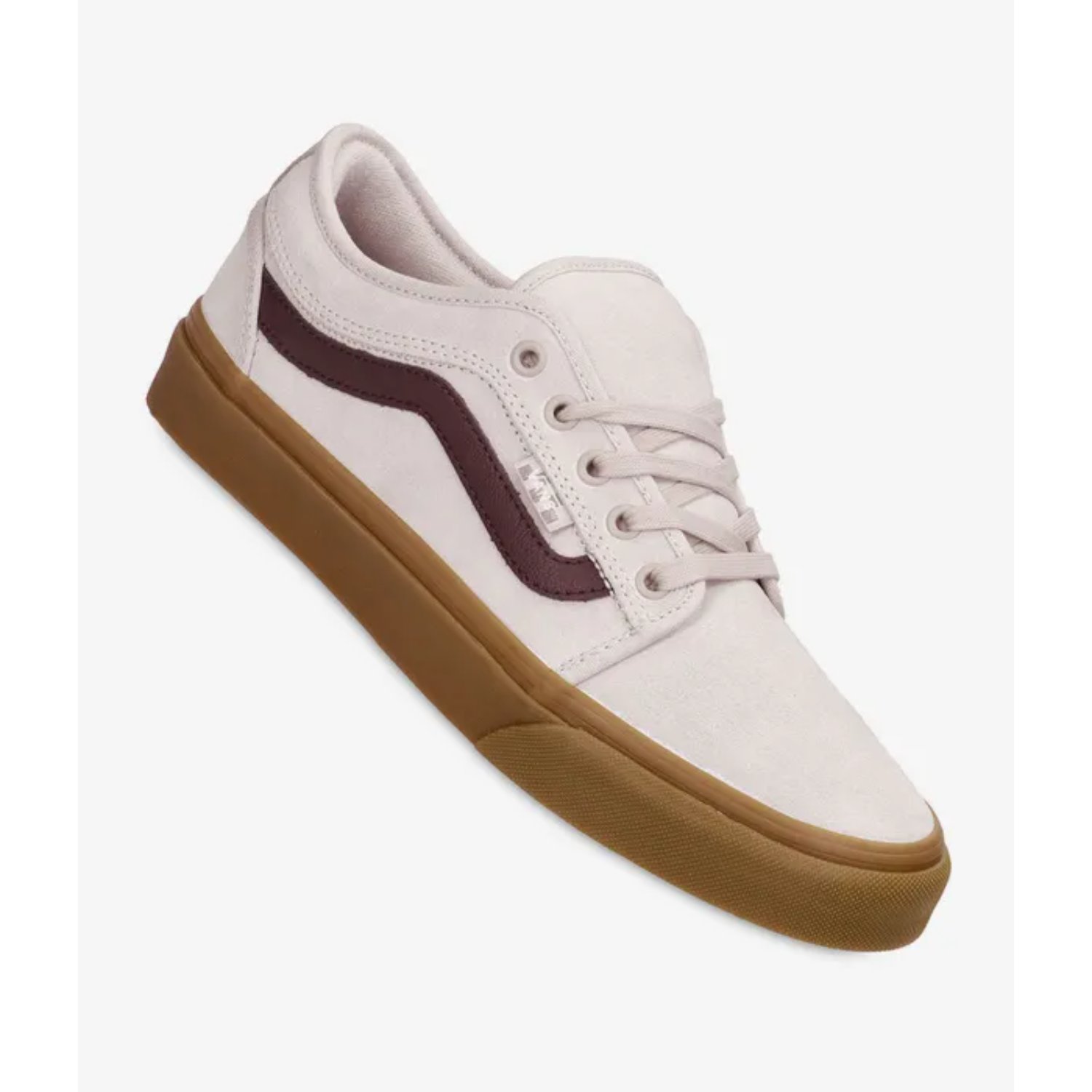 Skate Chukka Low Sidestripe Sneaker, Weiß, Canvas, Gummisohle, Bordaux Streifen