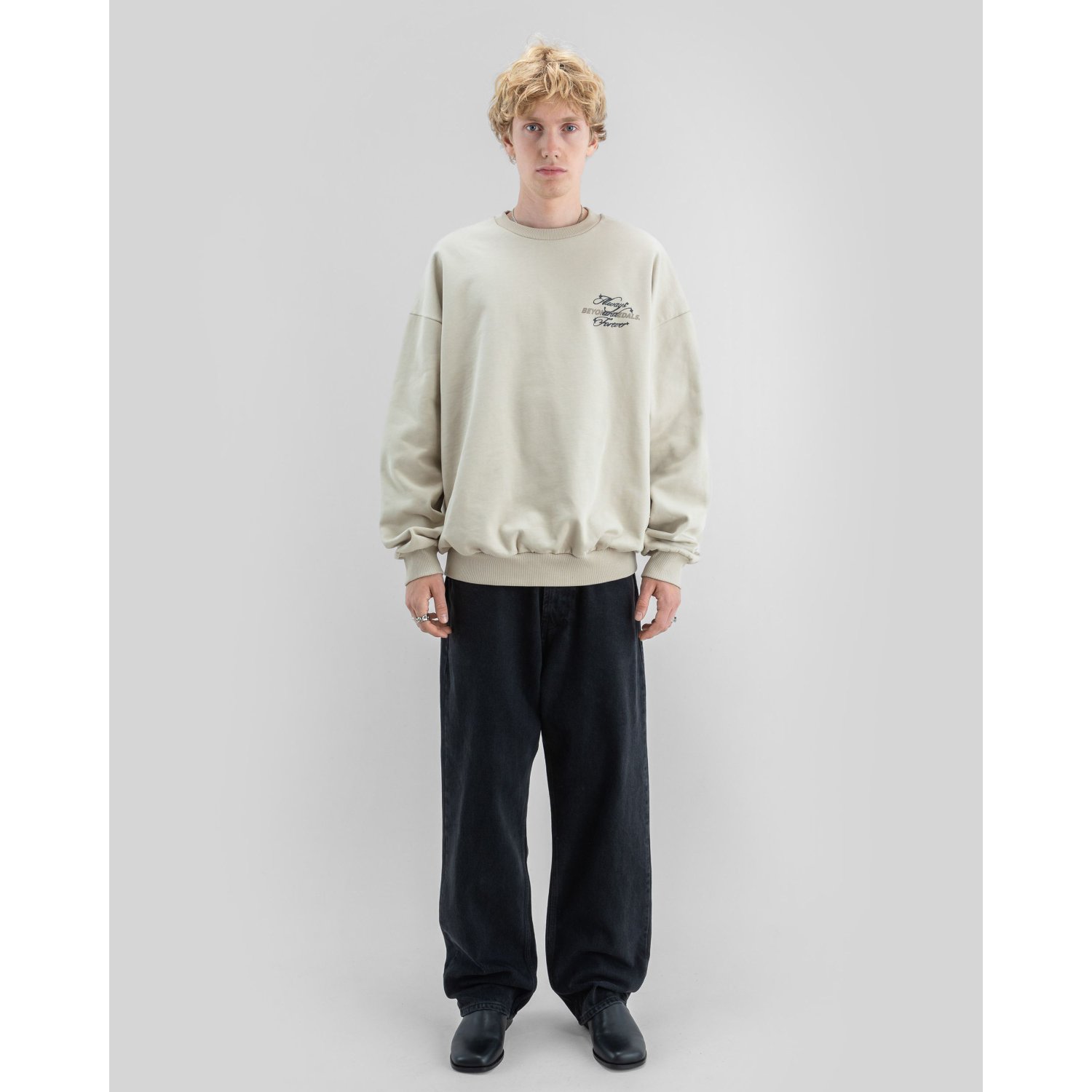 Forever Crewneck Sweatshirt, Rundhals, Beige, Langarm, Stickerei